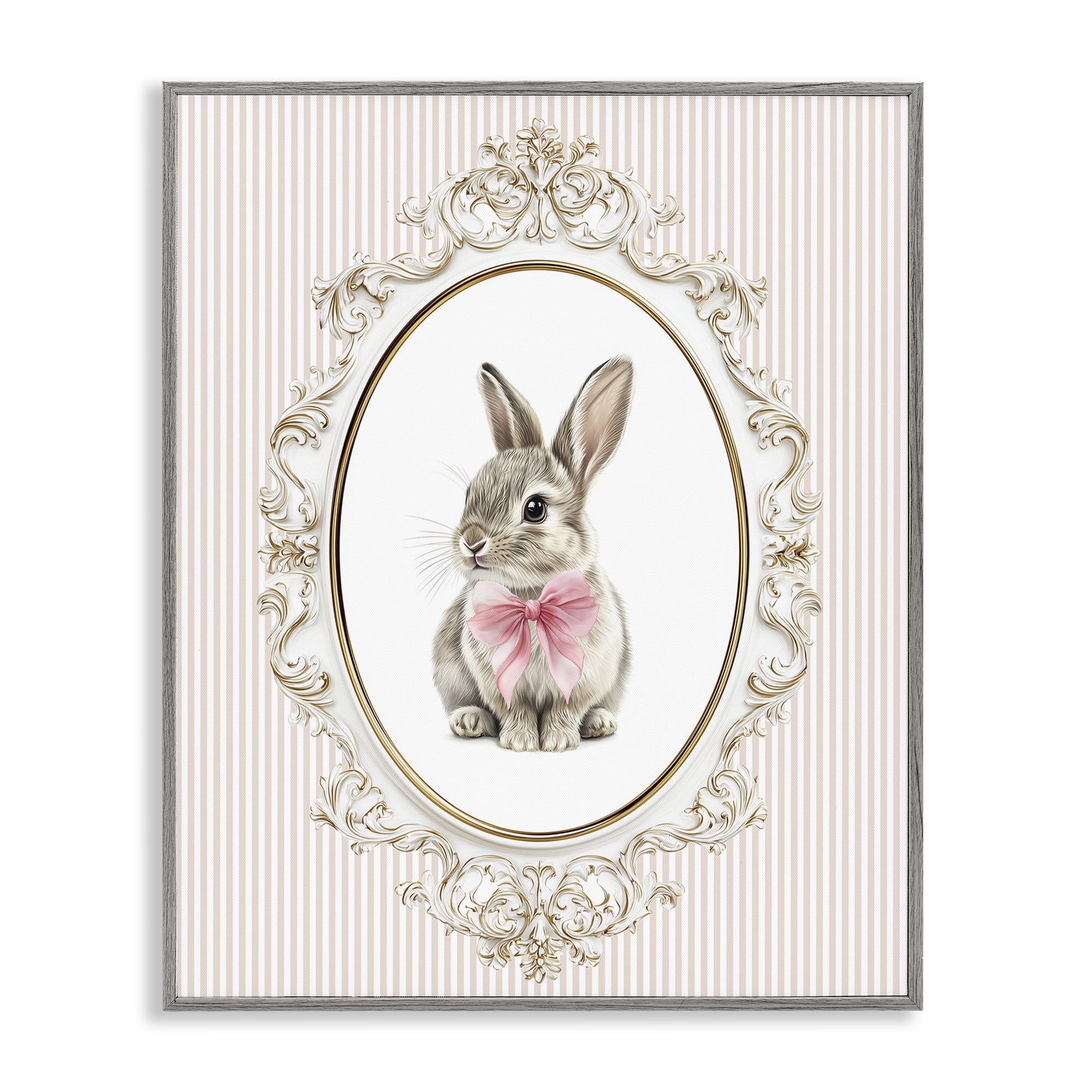 Stupell Industries Ornate Border Bunny Gray Framed Giclee Art, design by Christine Simpson Art