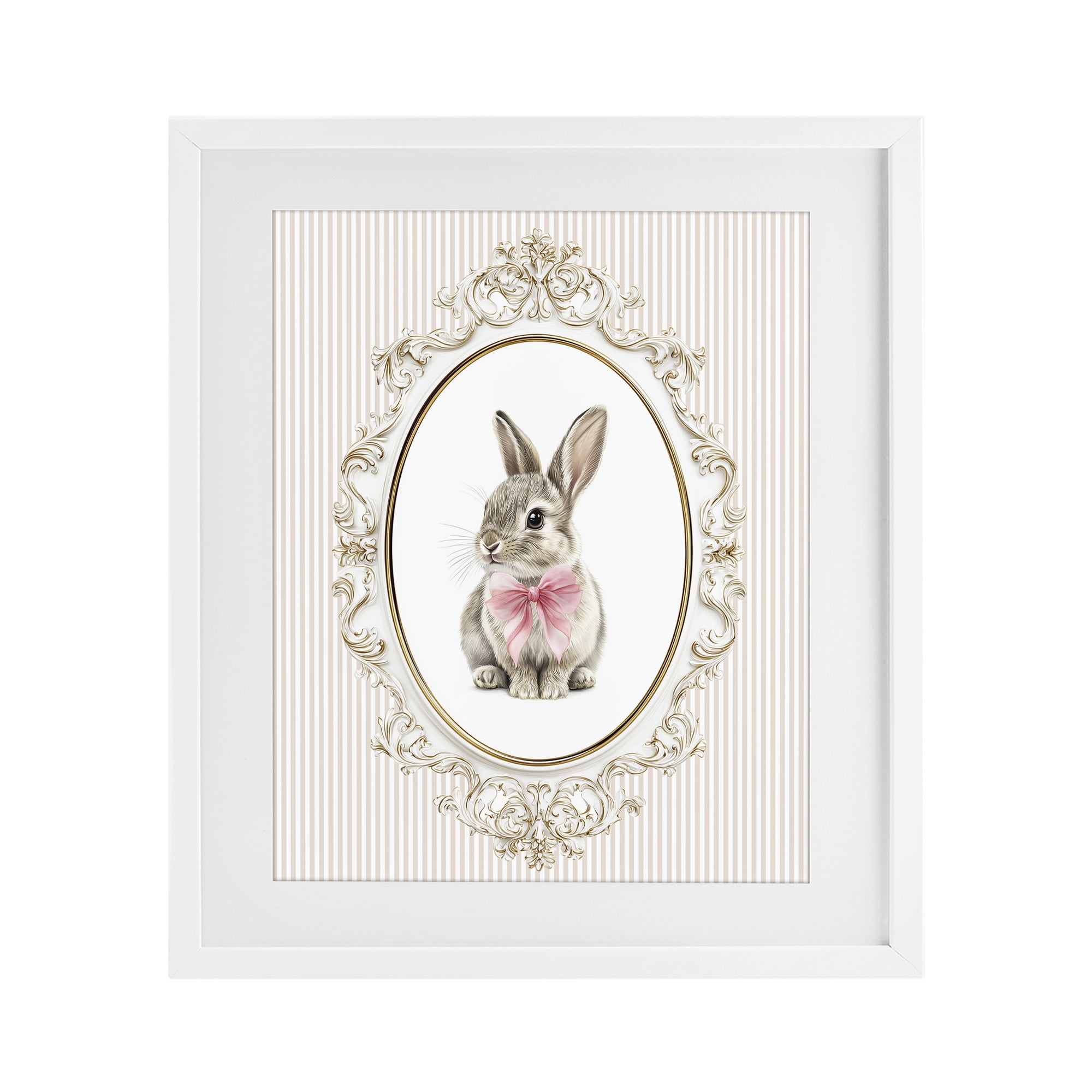 Stupell Industries Ornate Border Bunny White Framed Print Under Glass, design by Christine Simpson Art