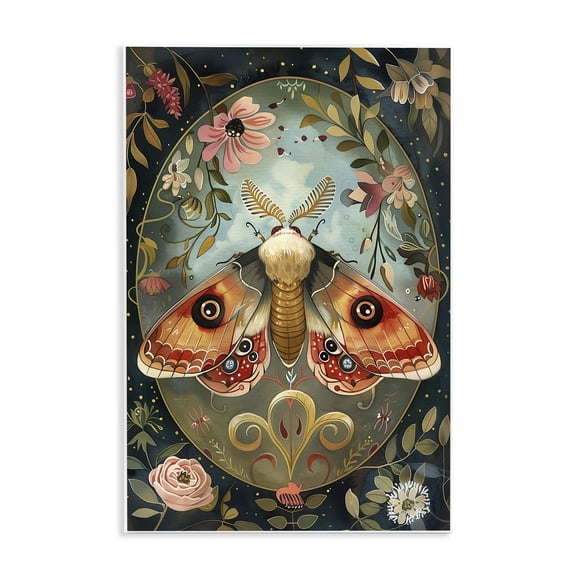 Stupell Industries Ornate Bordered Victorian Moth Floral Painting Unframed Art Print Wall Art, 10 x 15