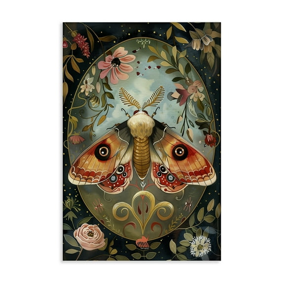 Stupell Industries Ornate Bordered Victorian Moth Floral Painting Wrapped Canvas Canvas Art Print Wall Art, 16 x 24