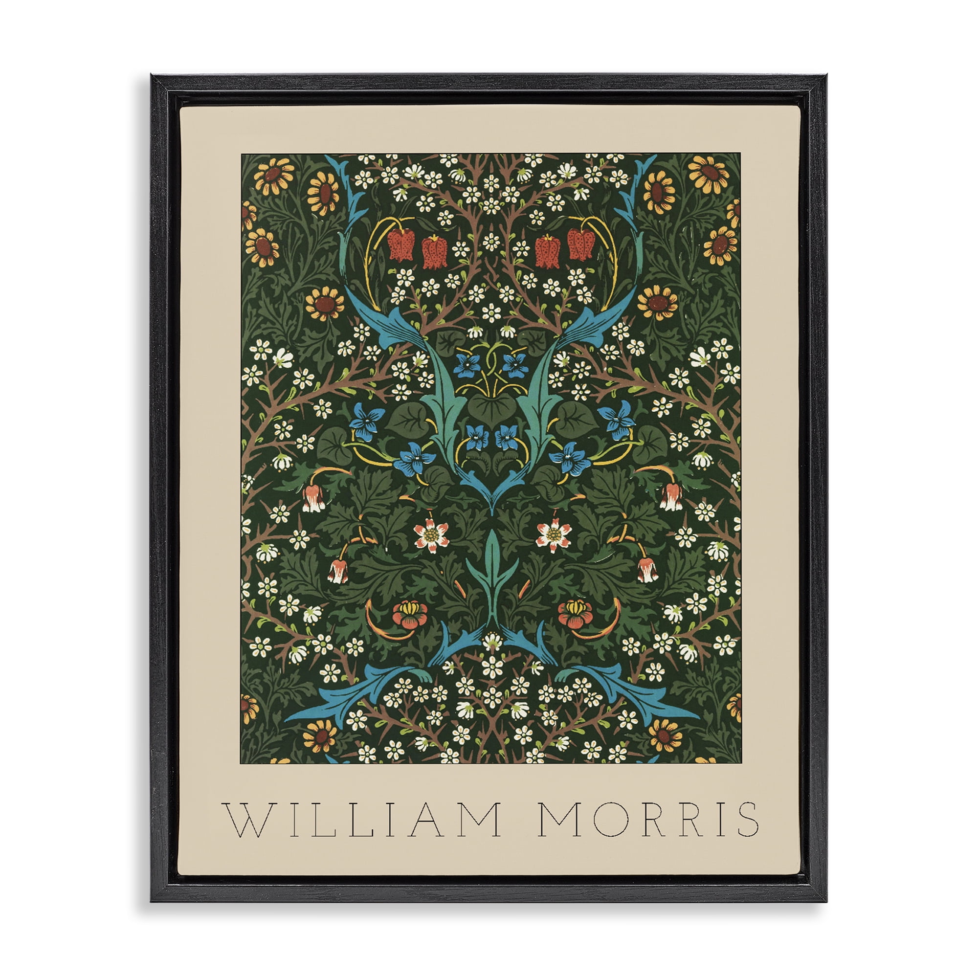 Stupell Industries Ornate Botanicals William Morris Black Framed Floater Canvas Wall Art, design by Lil' Rue
