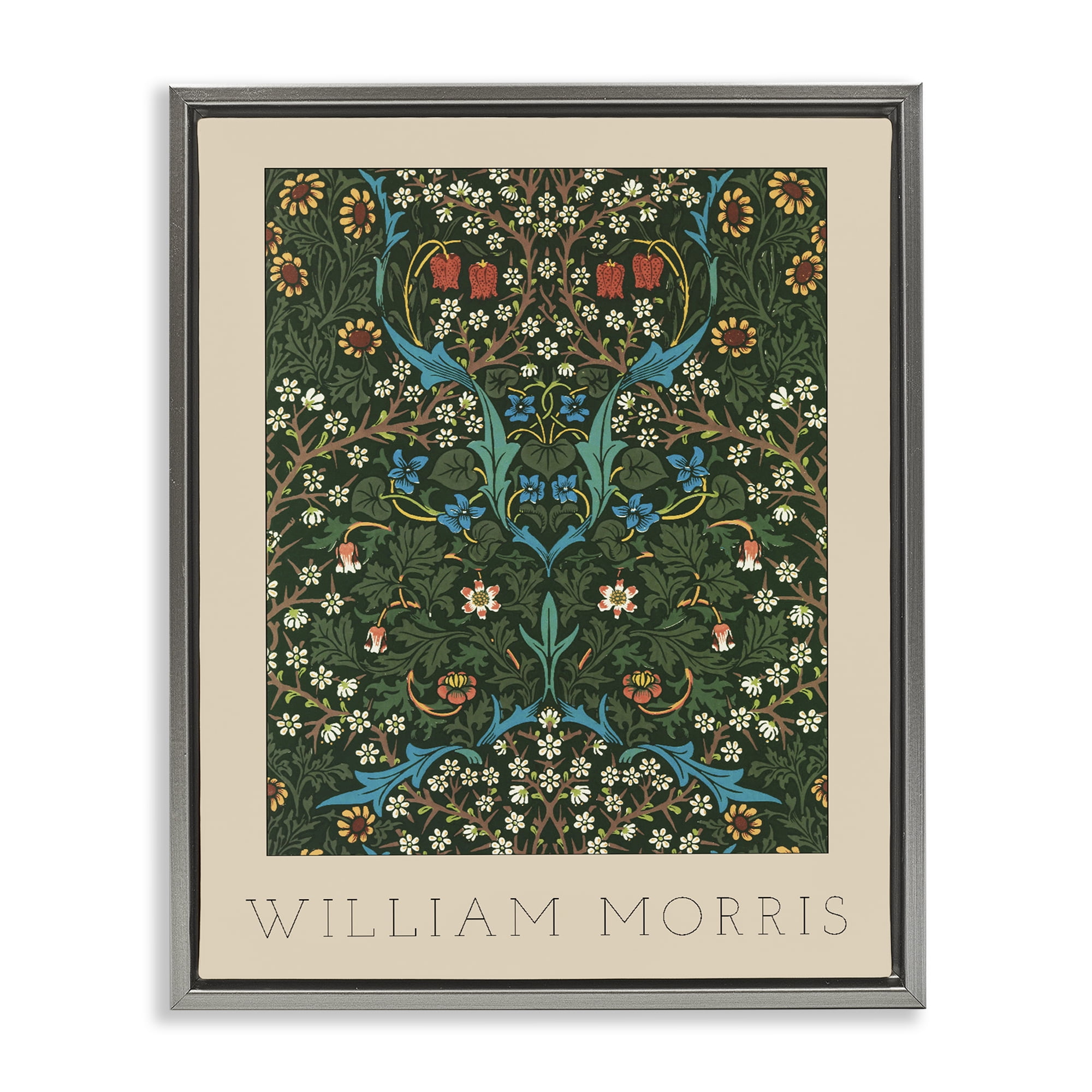 Stupell Industries Ornate Botanicals William Morris Gray Framed Floater Canvas Wall Art, design by Lil' Rue