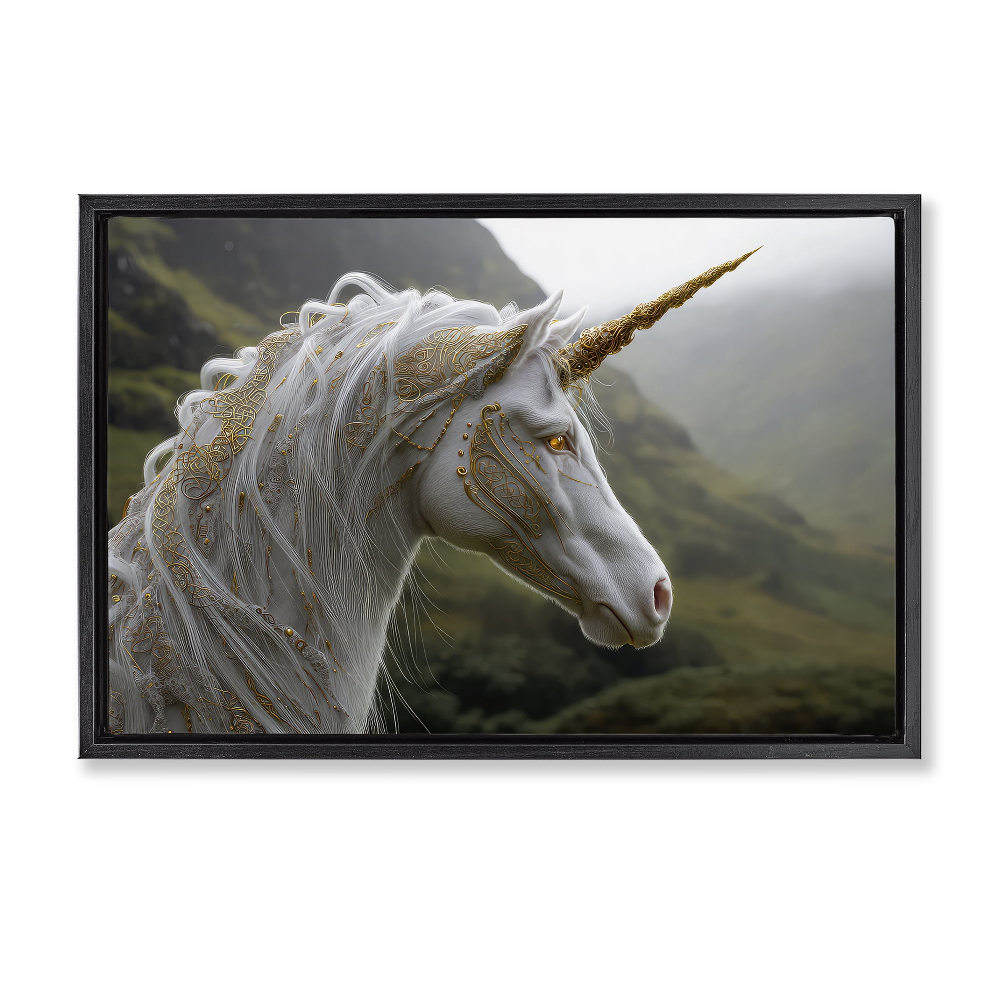 Stupell Industries Ornate Celtic Unicorn Black Framed Floater Canvas Wall Art, design by The Wands Want