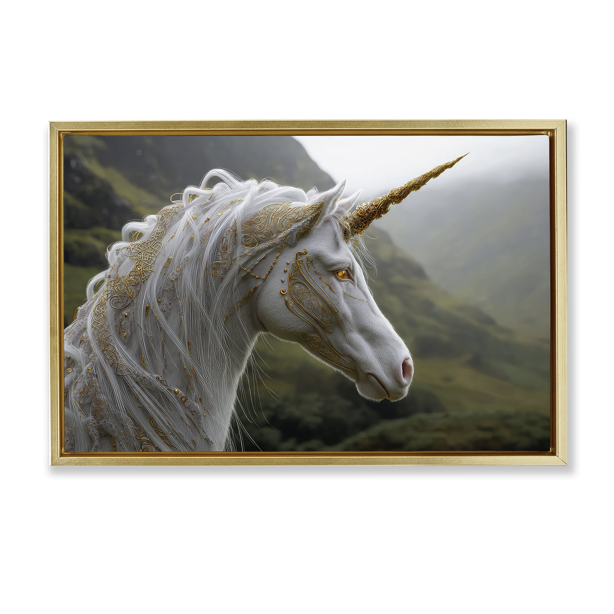 Stupell Industries Ornate Celtic Unicorn Gold Framed Floater Canvas Wall Art, design by The Wands Want