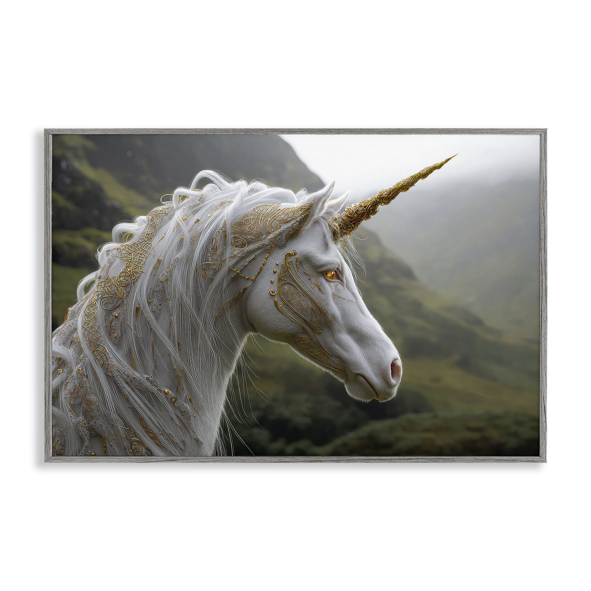 Stupell Industries Ornate Celtic Unicorn Gray Framed Giclee Art, design by The Wands Want