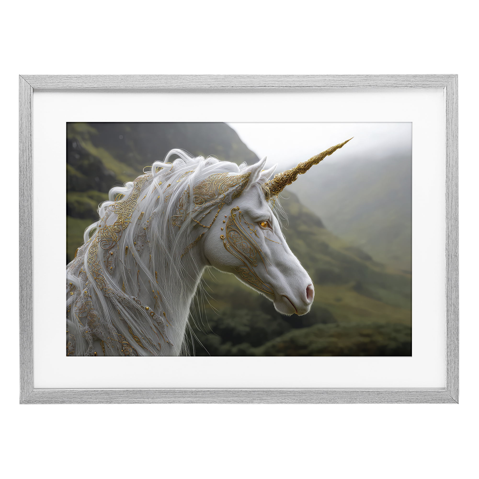 Stupell Industries Ornate Celtic Unicorn Gray Framed Print Under Glass, design by The Wands Want