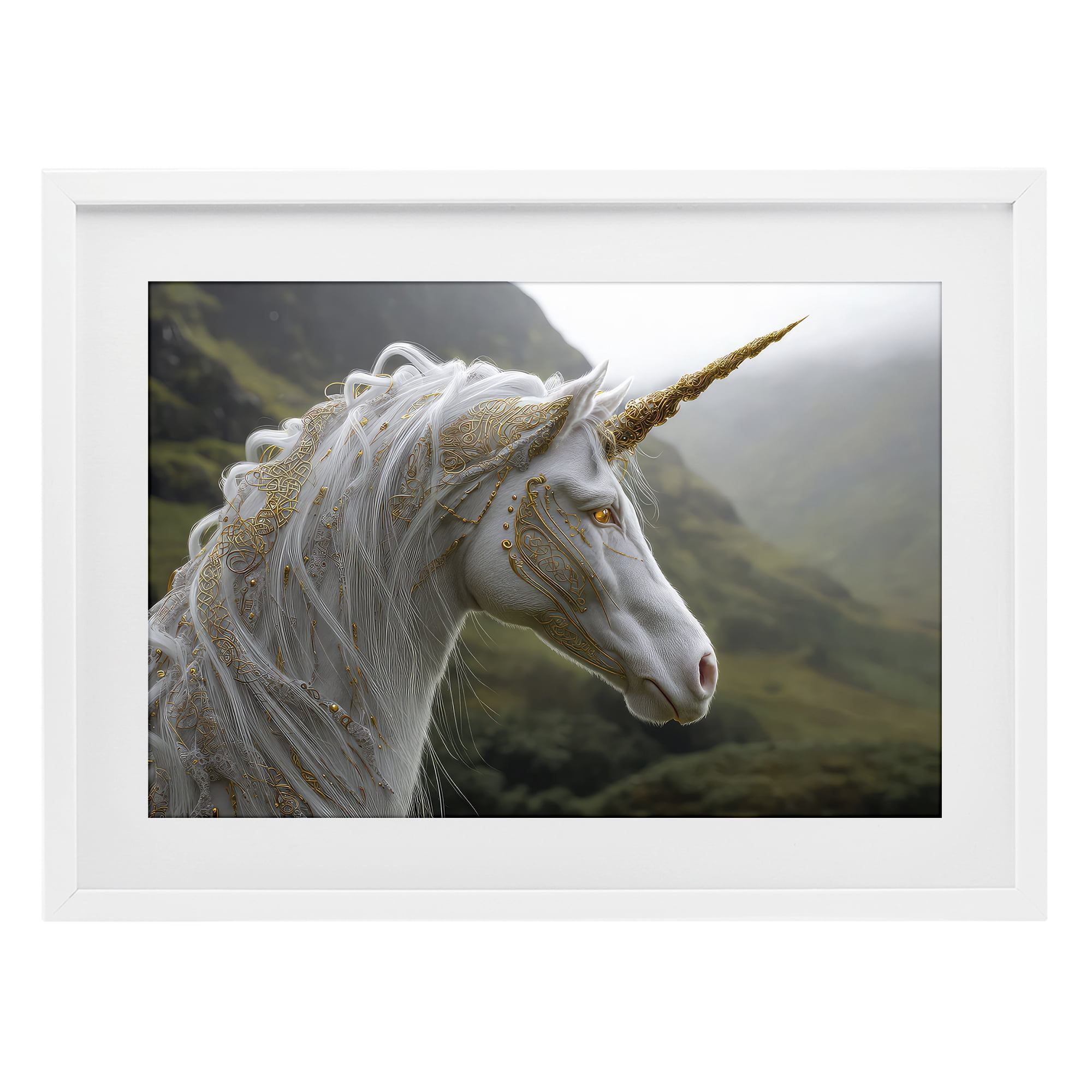 Stupell Industries Ornate Celtic Unicorn White Framed Print Under Glass, design by The Wands Want