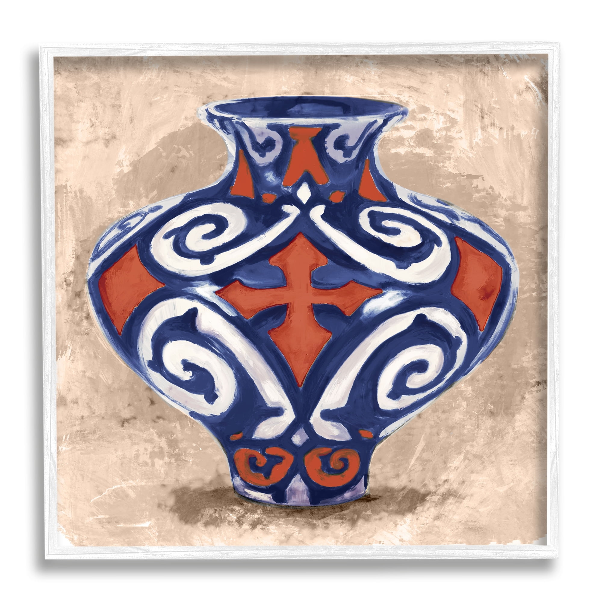 Stupell Industries Ornate Ceramic Vase Still Life Modern Patterned Pottery Paintings White Framed Art Print Wall Art, 12x12, by Daphne Polselli