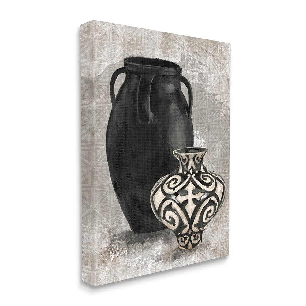 Stupell Industries Ornate Ceramics over Grey Geometric Pattern Canvas Wall Art by Daphne Polselli