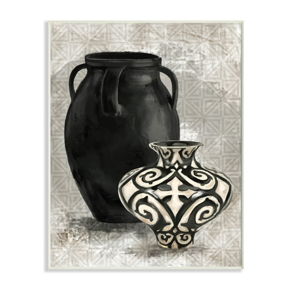 Stupell Industries Ornate Ceramics over Grey Geometric Pattern Wall Plaque by Daphne Polselli