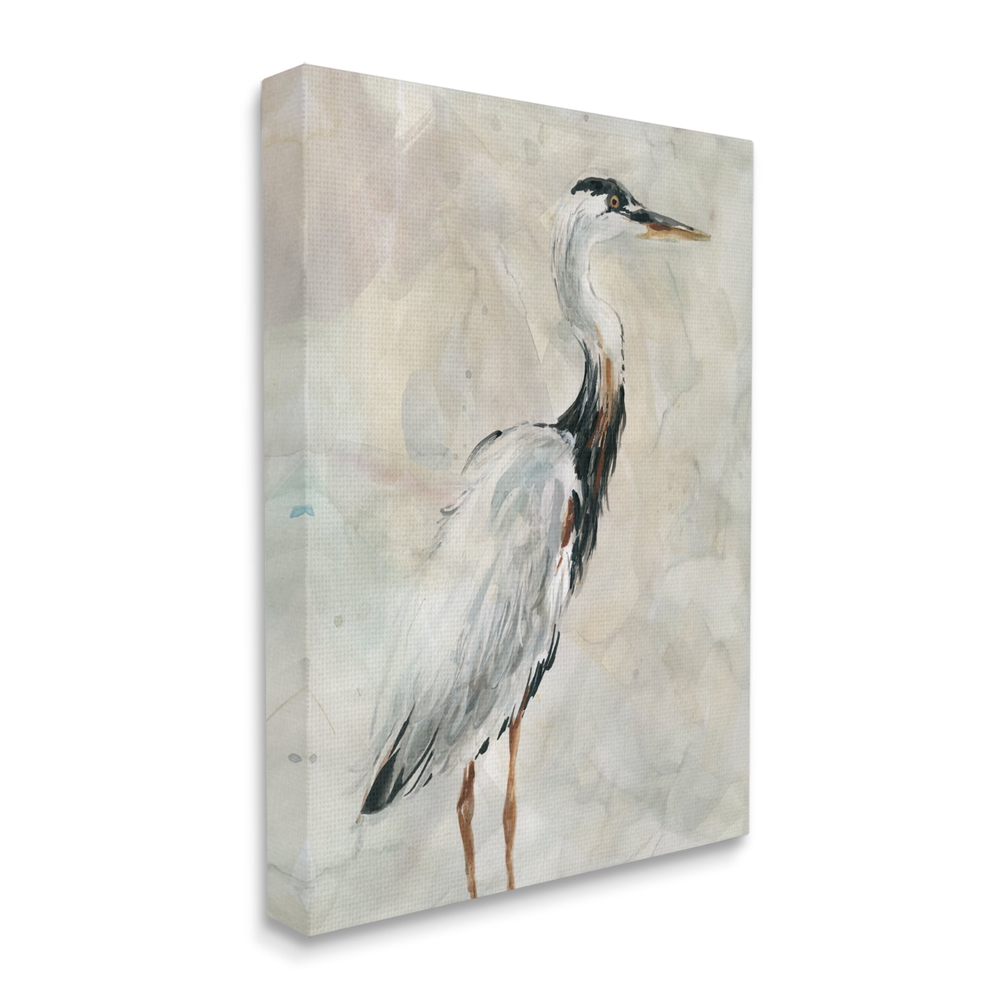 Stupell Industries Ornate Crane Portrait over Soft Neutral Watercolor Animals & Insects Painting Gallery Wrapped Canvas Print Wall Art, 16 x 20