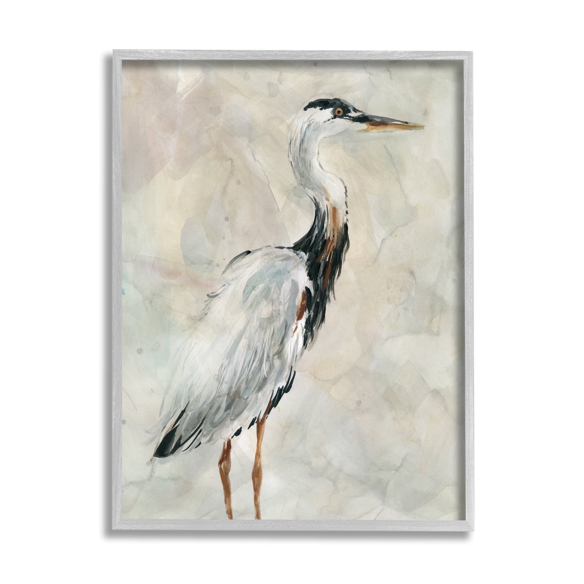 Stupell Industries Ornate Crane Portrait over Soft Neutral Watercolor Animals & Insects Painting Gray Framed Art Print Wall Art, 24 x 30