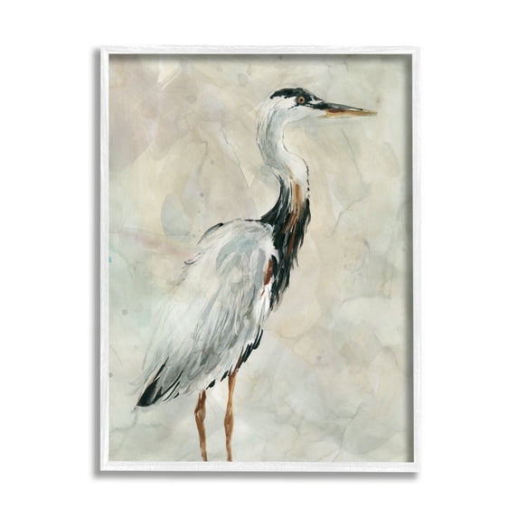 Stupell Industries Ornate Crane Portrait over Soft Neutral Watercolor Animals & Insects Painting White Framed Art Print Wall Art, 16 x 20