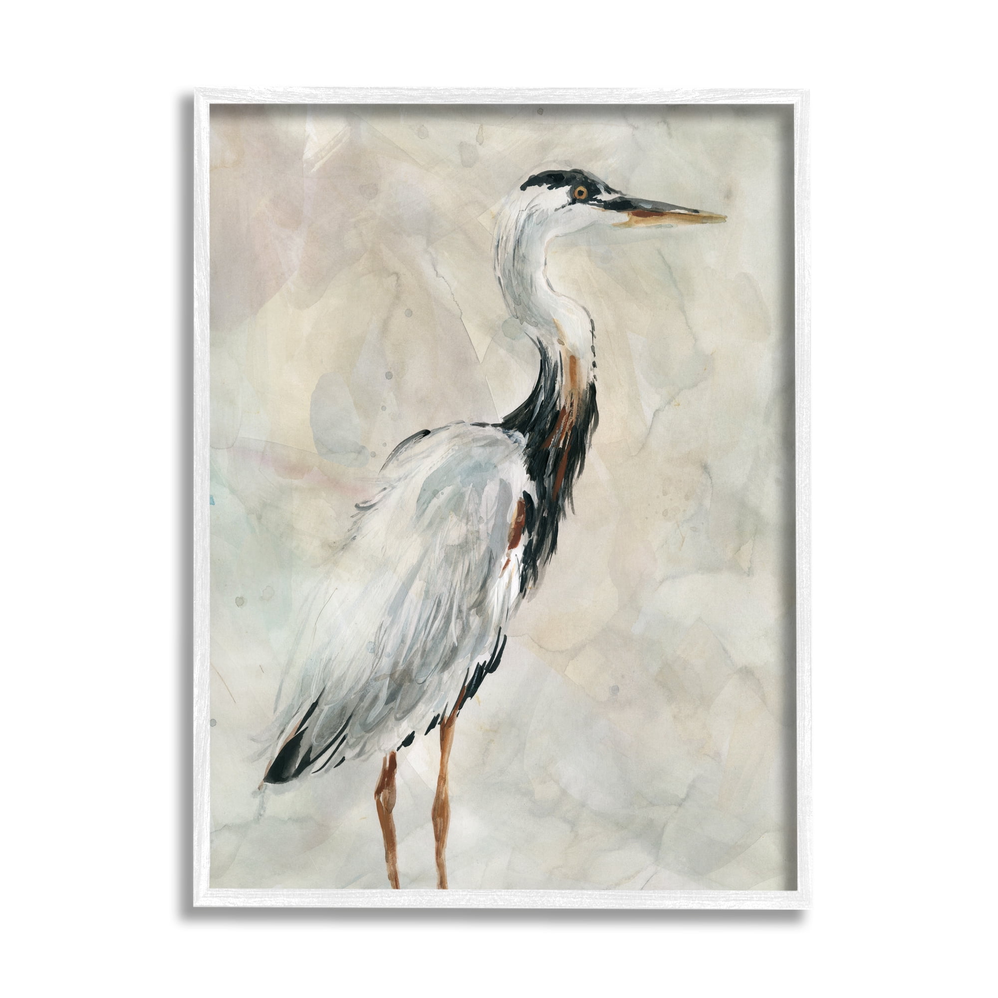 Stupell Industries Ornate Crane Portrait over Soft Neutral Watercolor Animals & Insects Painting White Framed Art Print Wall Art, 24 x 30
