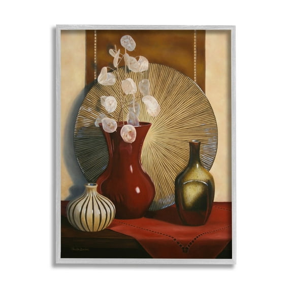 Stupell Industries Ornate Floral Vase Still Life Painting Gray Framed Art Print Wall Art, Design by Cecile Baird