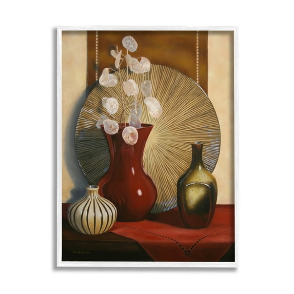 Stupell Industries Ornate Floral Vase Still Life Painting White Framed Art Print Wall Art, Design by Cecile Baird