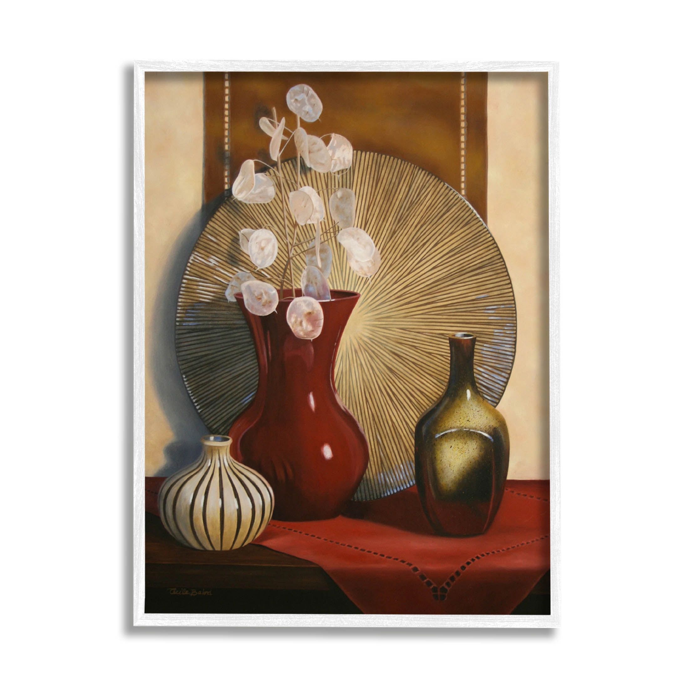 Stupell Industries Ornate Floral Vase Still Life Painting White Framed Art Print Wall Art, Design by Cecile Baird