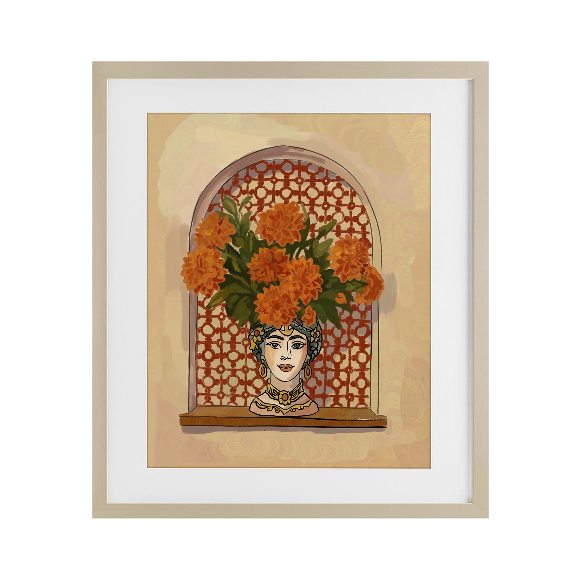 Stupell Industries Ornate Flower Head Vase Birch Framed Print Under Glass, design by Amelia Noyes