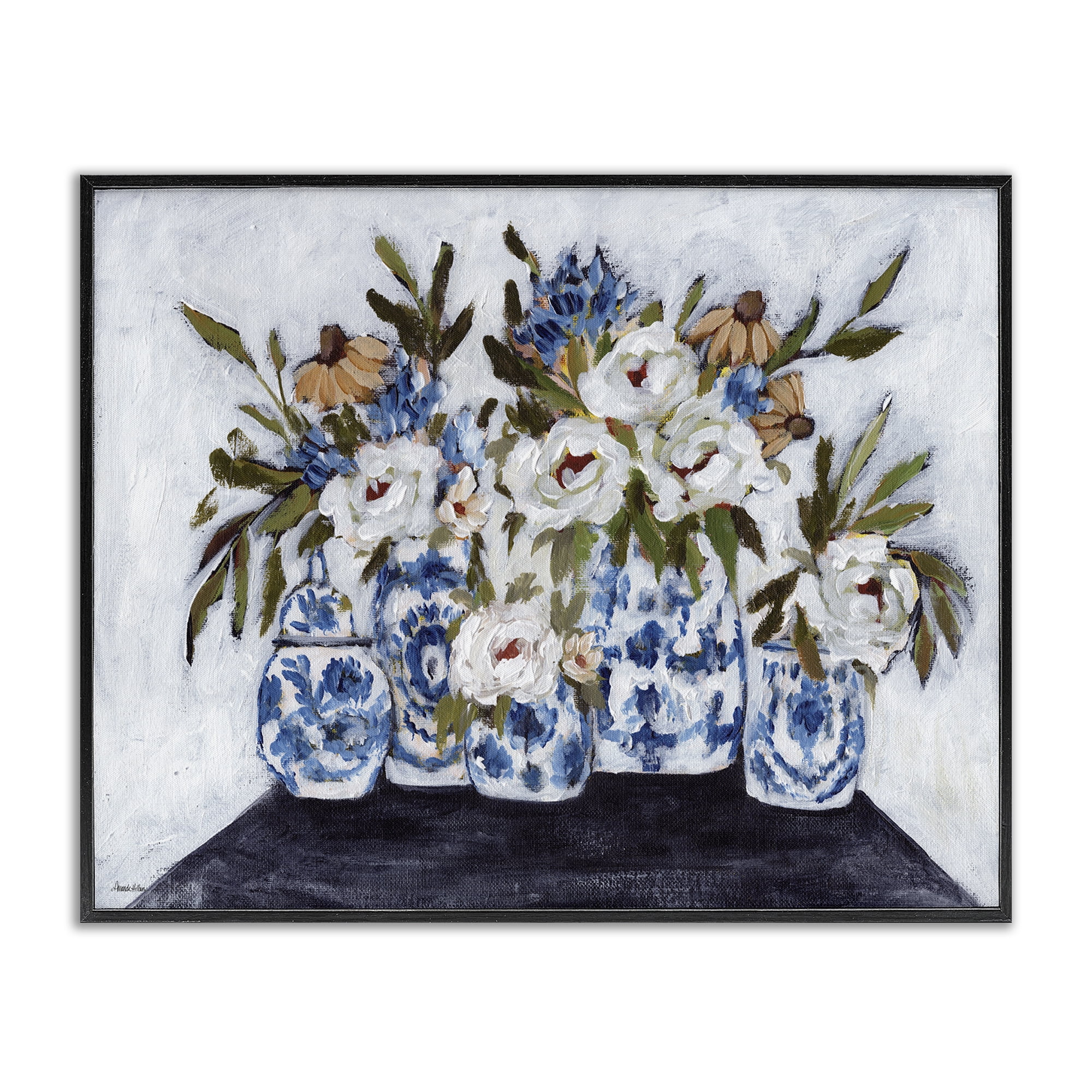 Stupell Industries Ornate Flower Pots Still Life Plants & Flowers Painting Black Framed Art Print Wall Art, 30 x 24