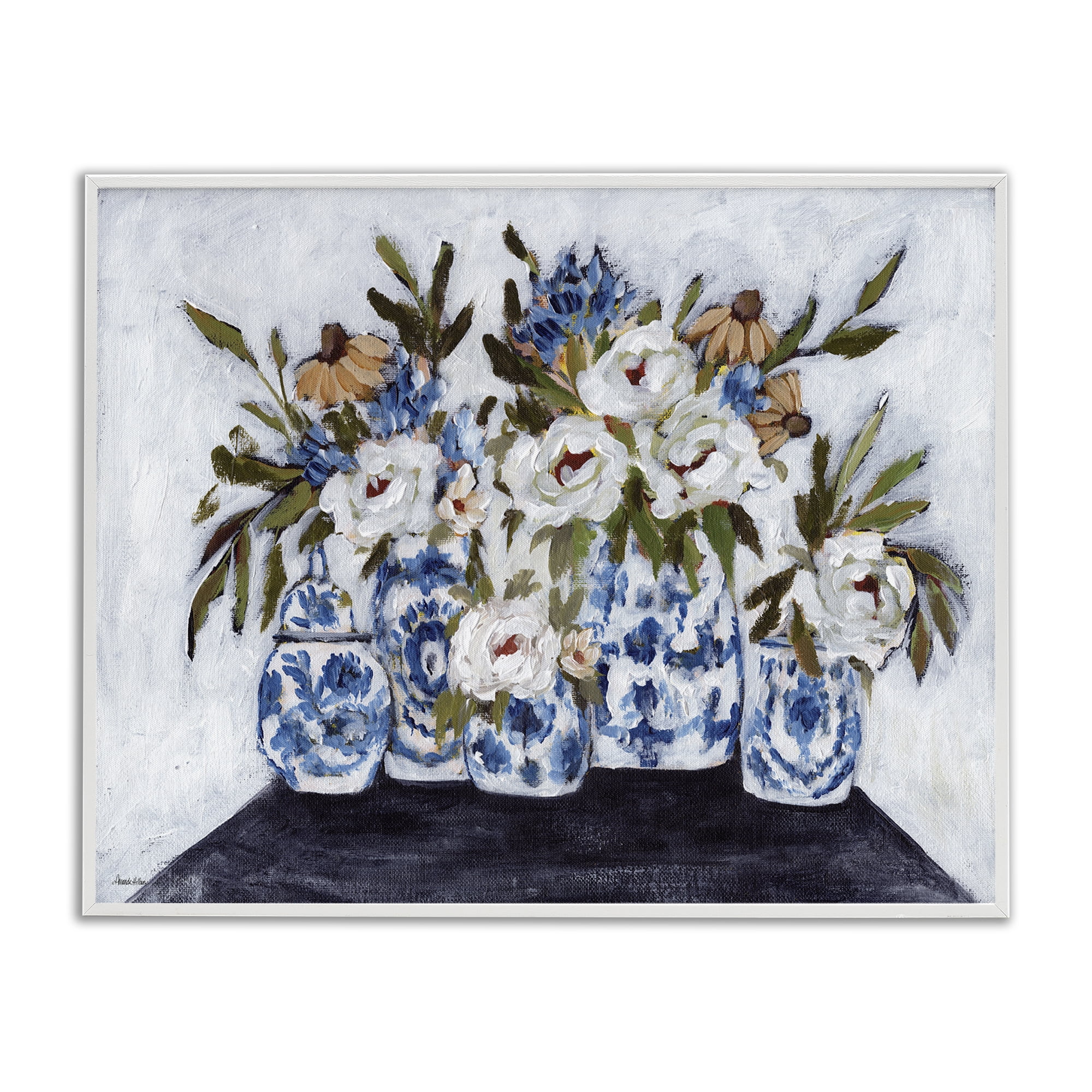 Stupell Industries Ornate Flower Pots Still Life Plants & Flowers Painting White Framed Art Print Wall Art, 20 x 16
