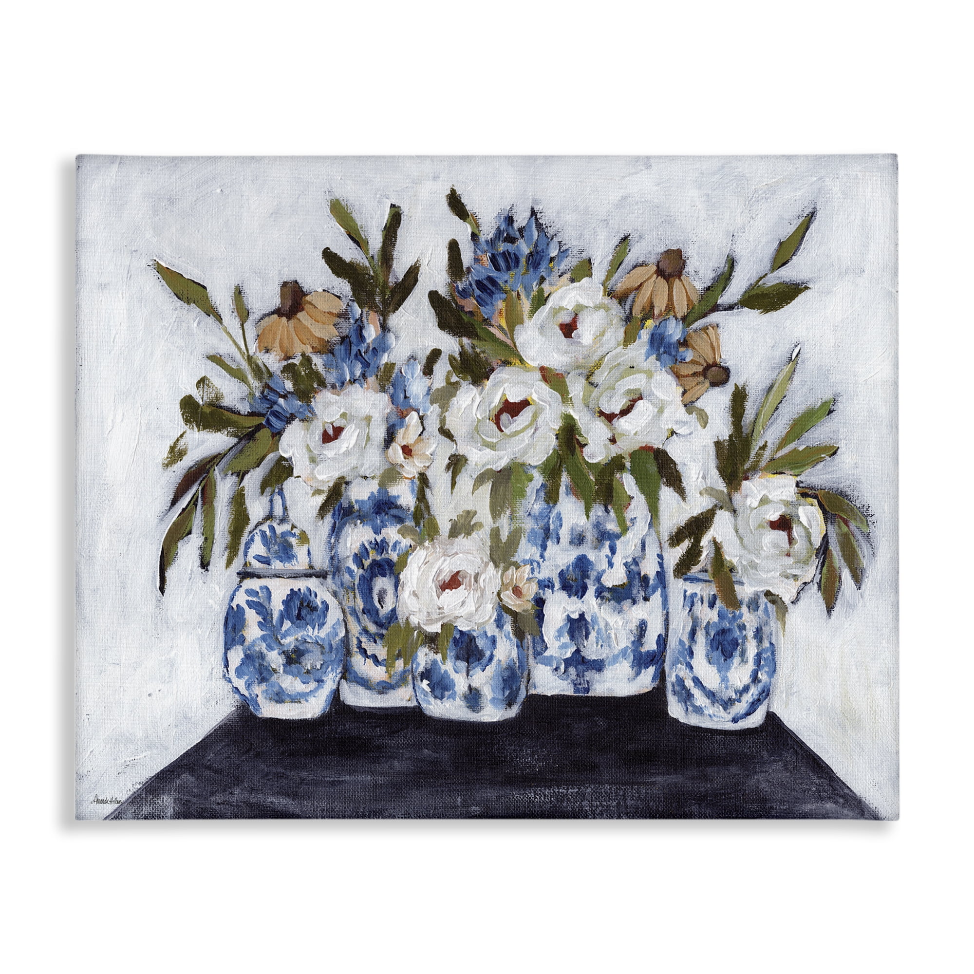 Stupell Industries Ornate Flower Pots Still Life Plants & Flowers Painting Wrapped Canvas Art Print Wall Art, 48 x 36