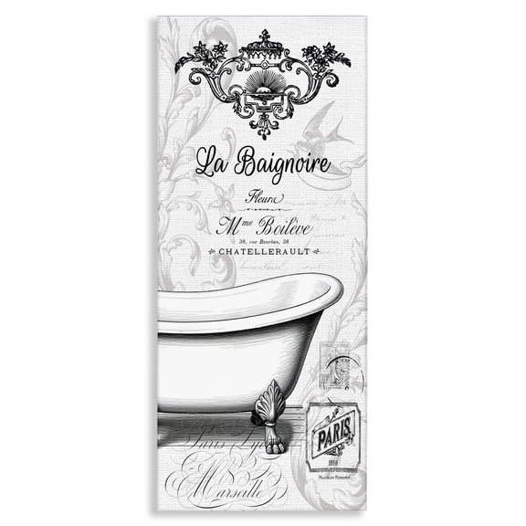 Stupell Industries Ornate French Bathtub Canvas Wall Art design by Lettered and Lined, 48 x 20
