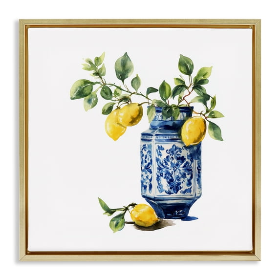 Stupell Industries Farmhouse Ornate Lemon Treasures Gold Floating Frame Canvas Art, 25 x 25, by Svetlana Aleynikova
