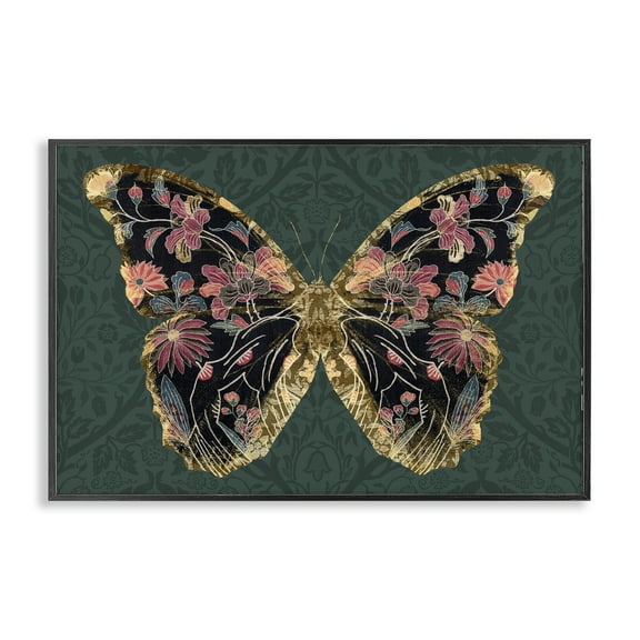 Stupell Industries Ornate Pattern Butterfly Animals Painting Black Framed Art Print Wall Art, 18 x 12
