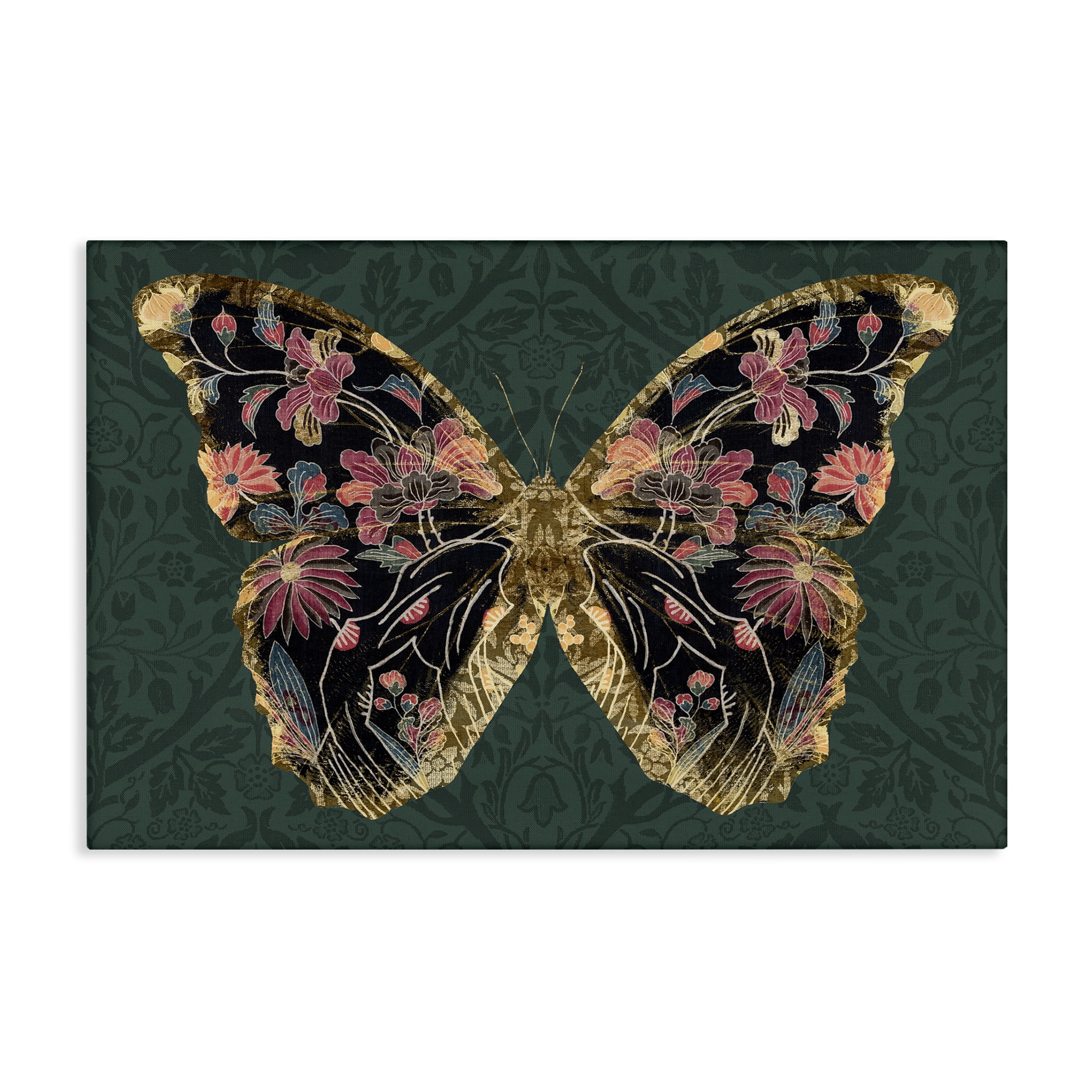 Stupell Industries Ornate Pattern Butterfly Animals Painting Wrapped Canvas Art Print Wall Art, 36 x 24