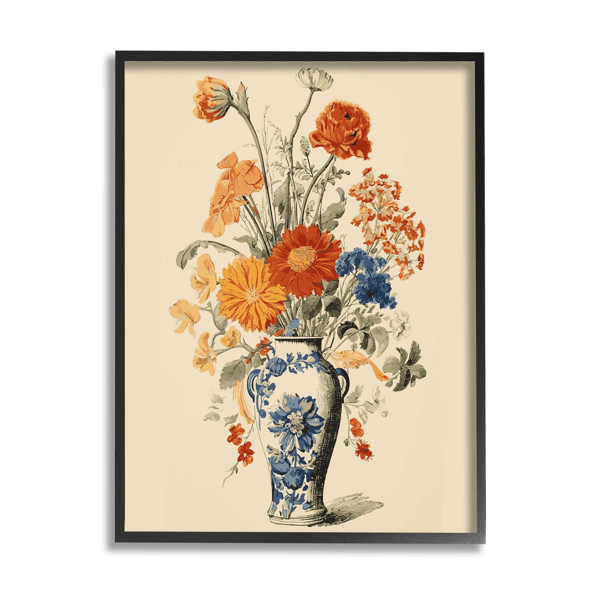 Stupell Industries Ornate Pottery Bouquet Botanical & Floral Painting Black Framed Art Print Wall Art, 24 x 30