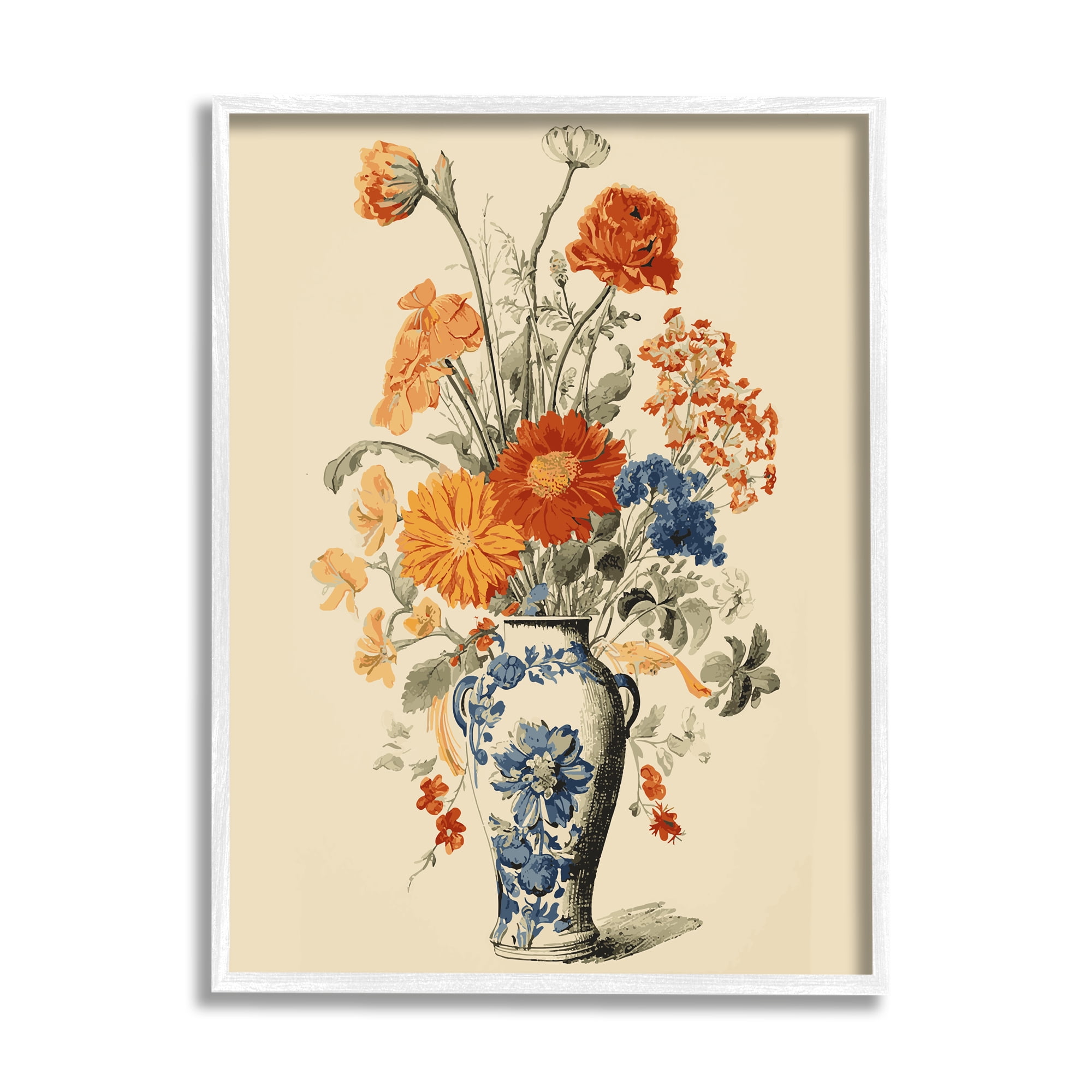 Stupell Industries Ornate Pottery Bouquet Botanical & Floral Painting White Framed Art Print Wall Art, 24 x 30