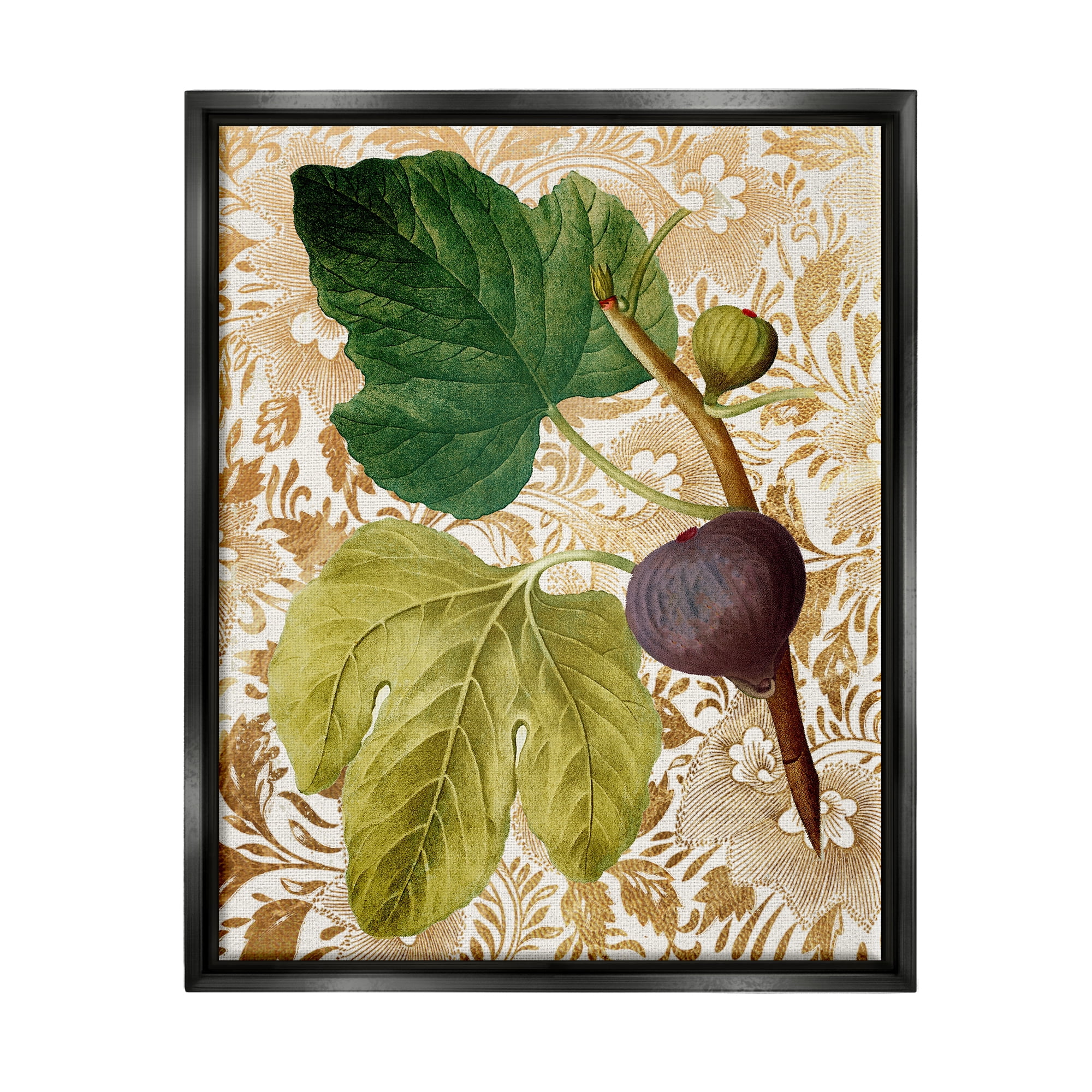 Stupell Industries Ornate Produce Fig Plant Pattern Botanical & Floral Painting Black Floater Framed Art Print Wall Art