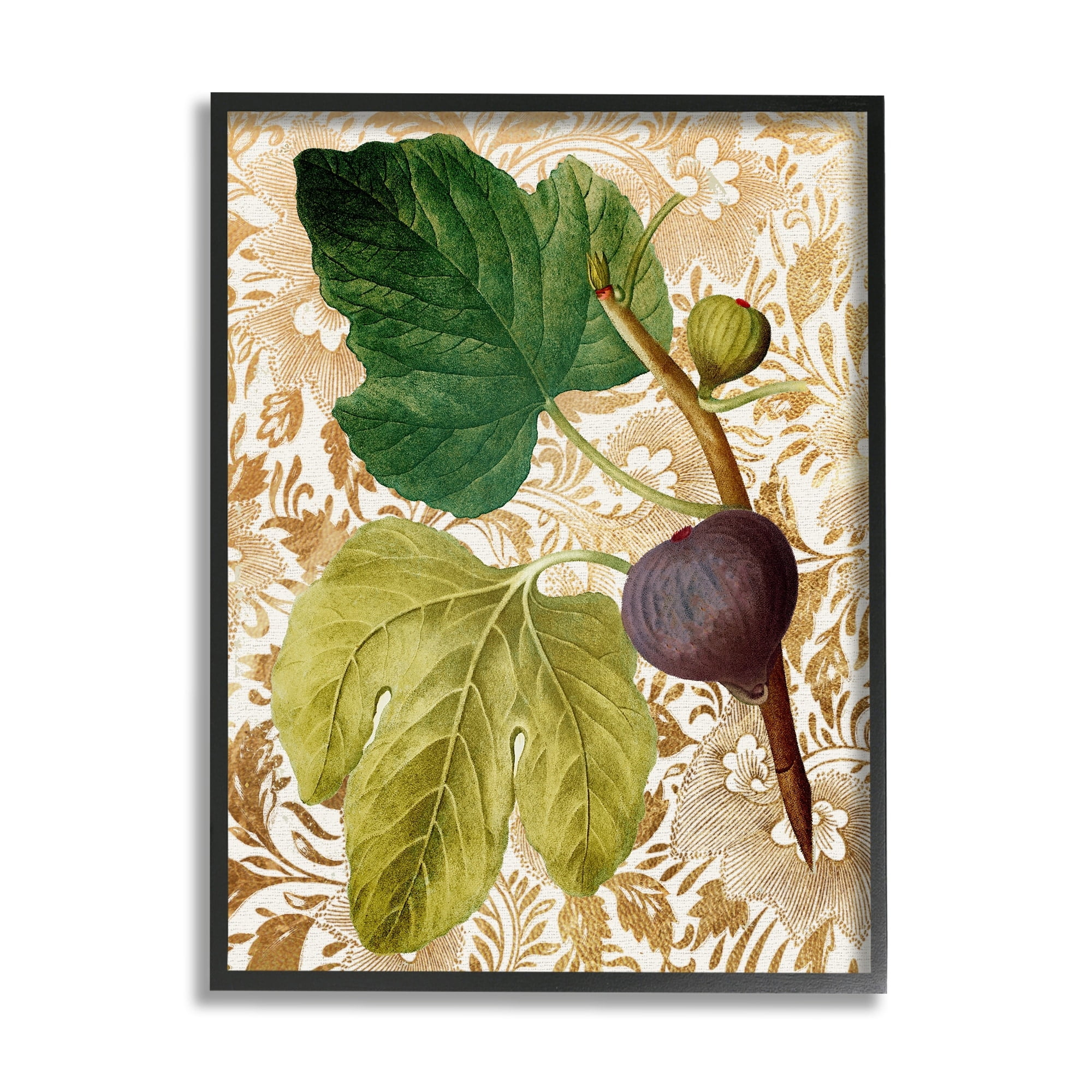 Botanical Fig Plant Pattern Canvas Print with Black Frame