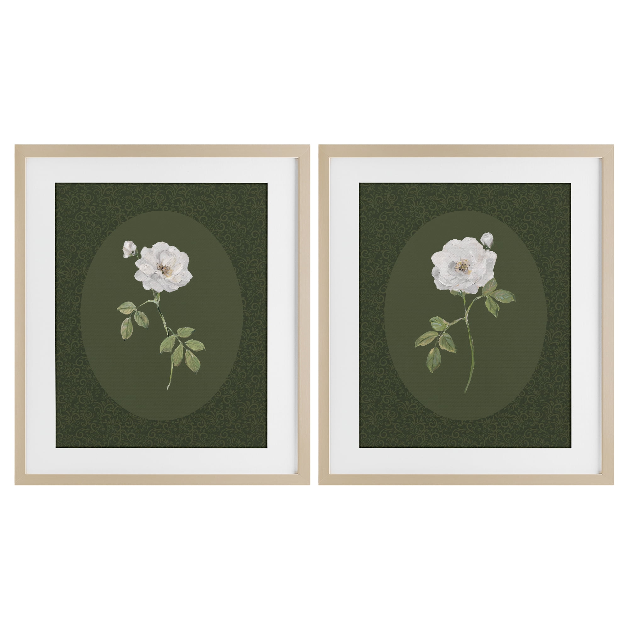 Stupell Industries Ornate Rose Studies over Emerald 2 Piece Birch Framed Print Under Glass Set, design by Sally Swatland