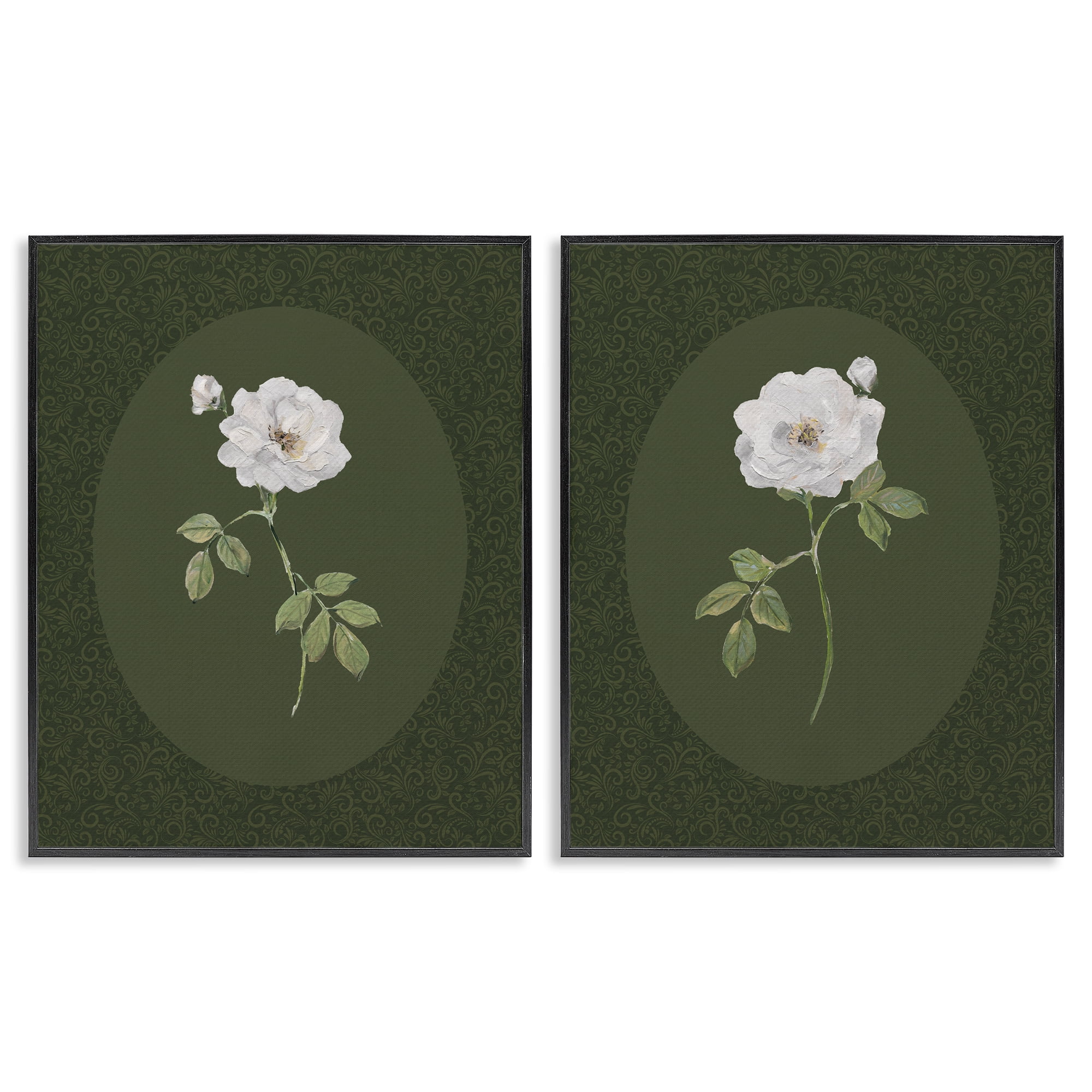 Stupell Industries Ornate Rose Studies over Emerald 2 Piece Black Framed Giclee Art Set, design by Sally Swatland