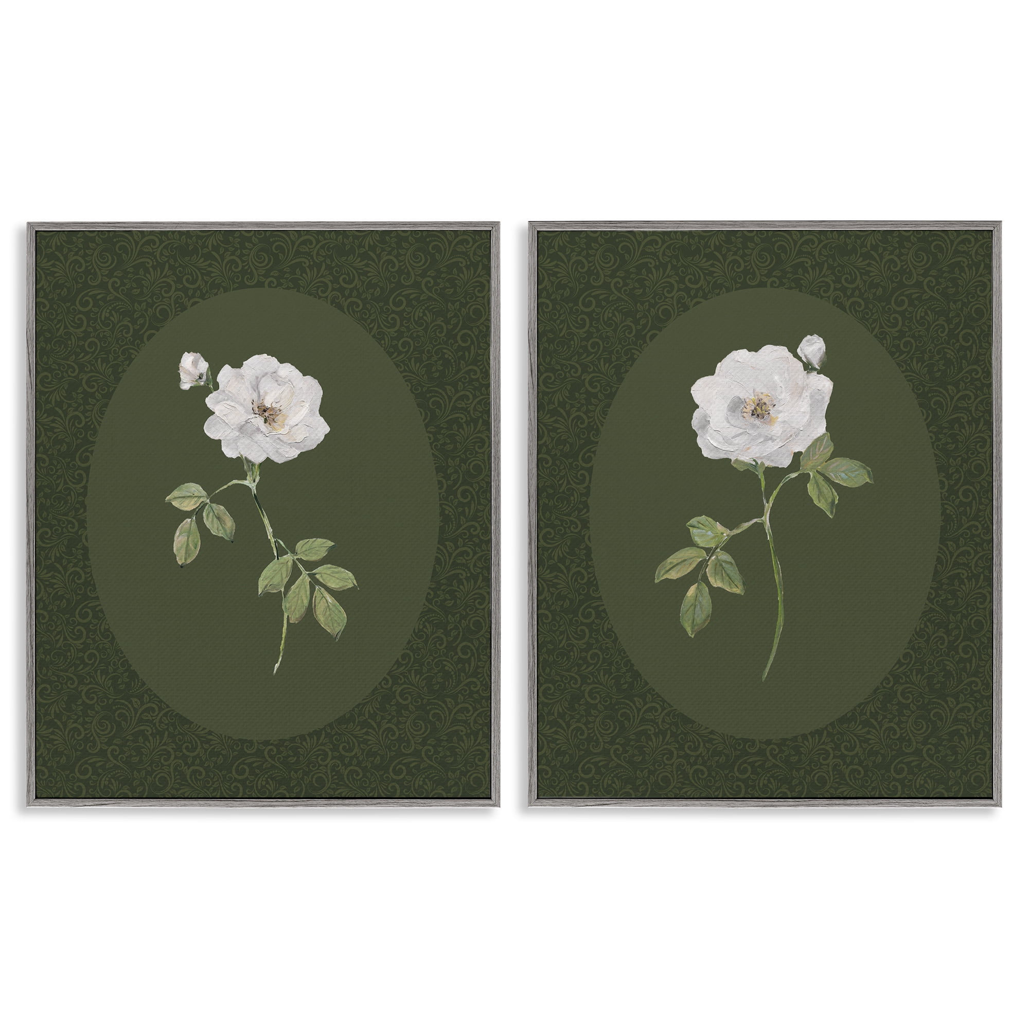 Stupell Industries Ornate Rose Studies over Emerald 2 Piece Gray Framed Giclee Art Set, design by Sally Swatland