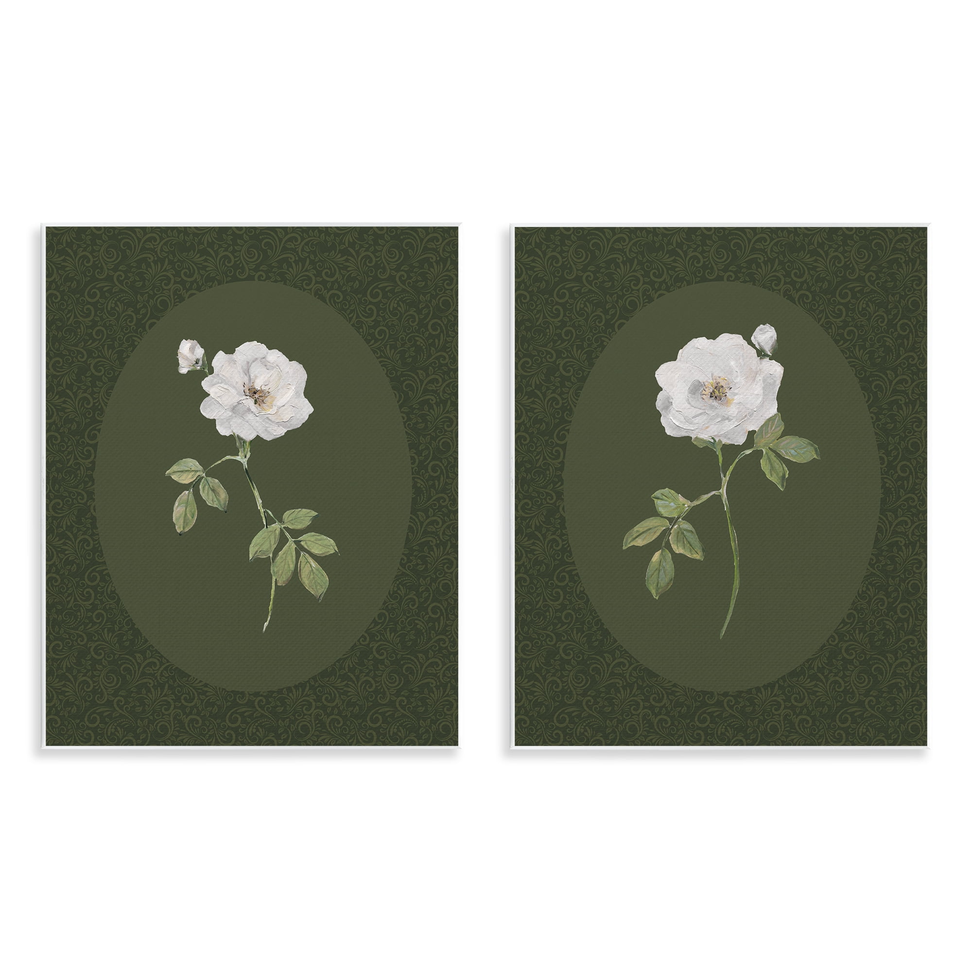 Stupell Industries Ornate Rose Studies over Emerald 2 Piece Wall Plaque Art Set, design by Sally Swatland