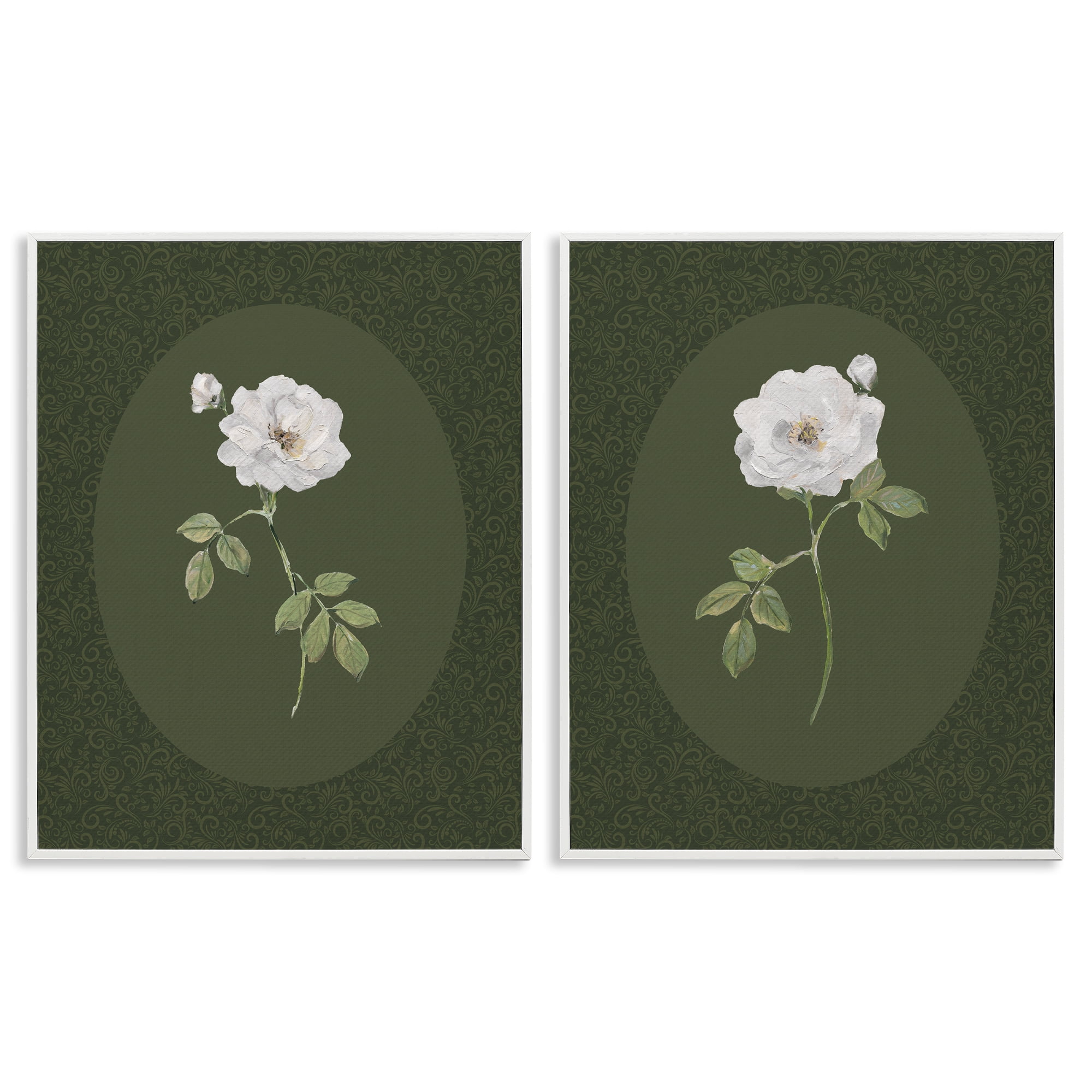 Stupell Industries Ornate Rose Studies over Emerald 2 Piece White Framed Giclee Art Set, design by Sally Swatland