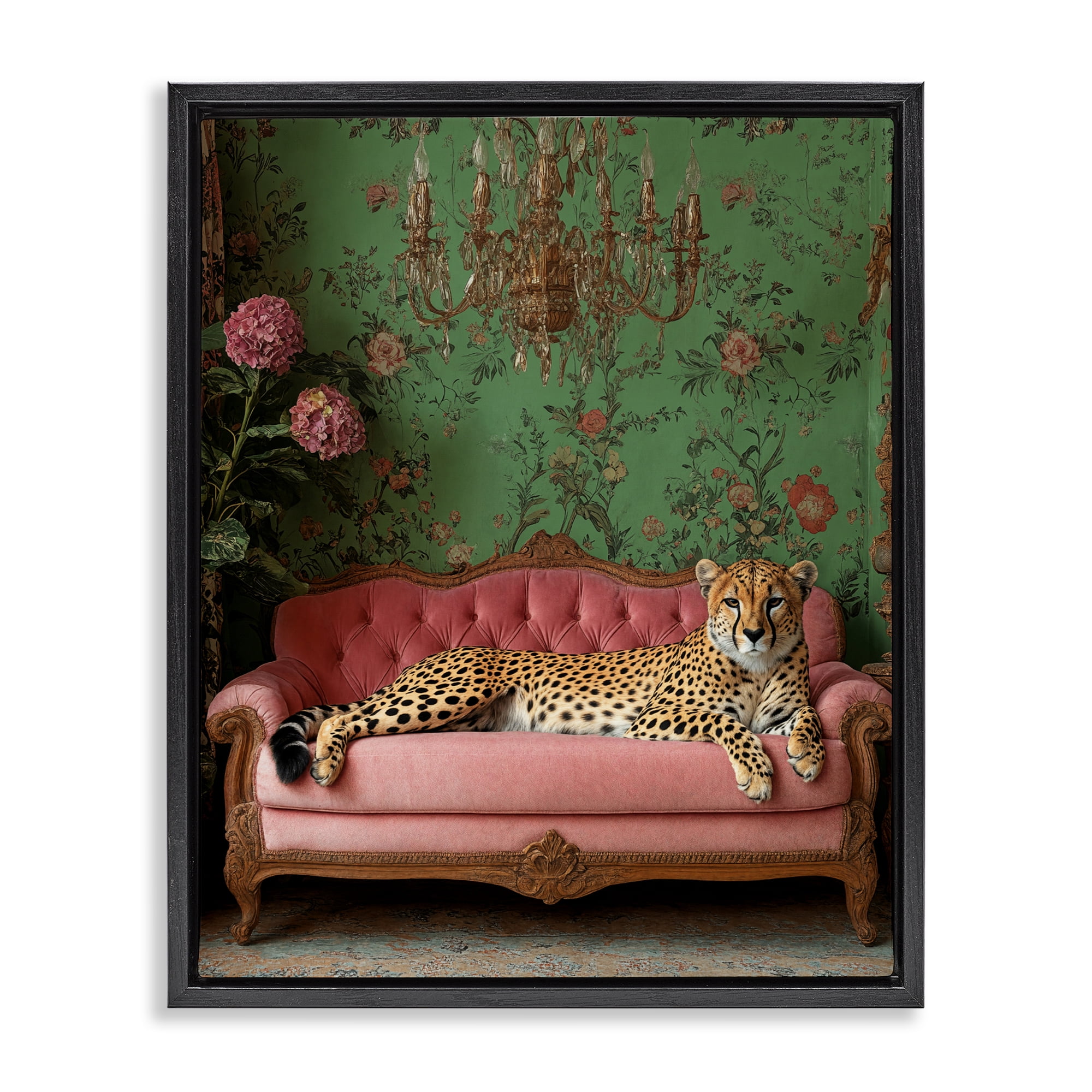 Stupell Industries Ornate Sophisticated Leopard Lounging Black Framed Floater Canvas Wall Art, design by Scott Stulberg
