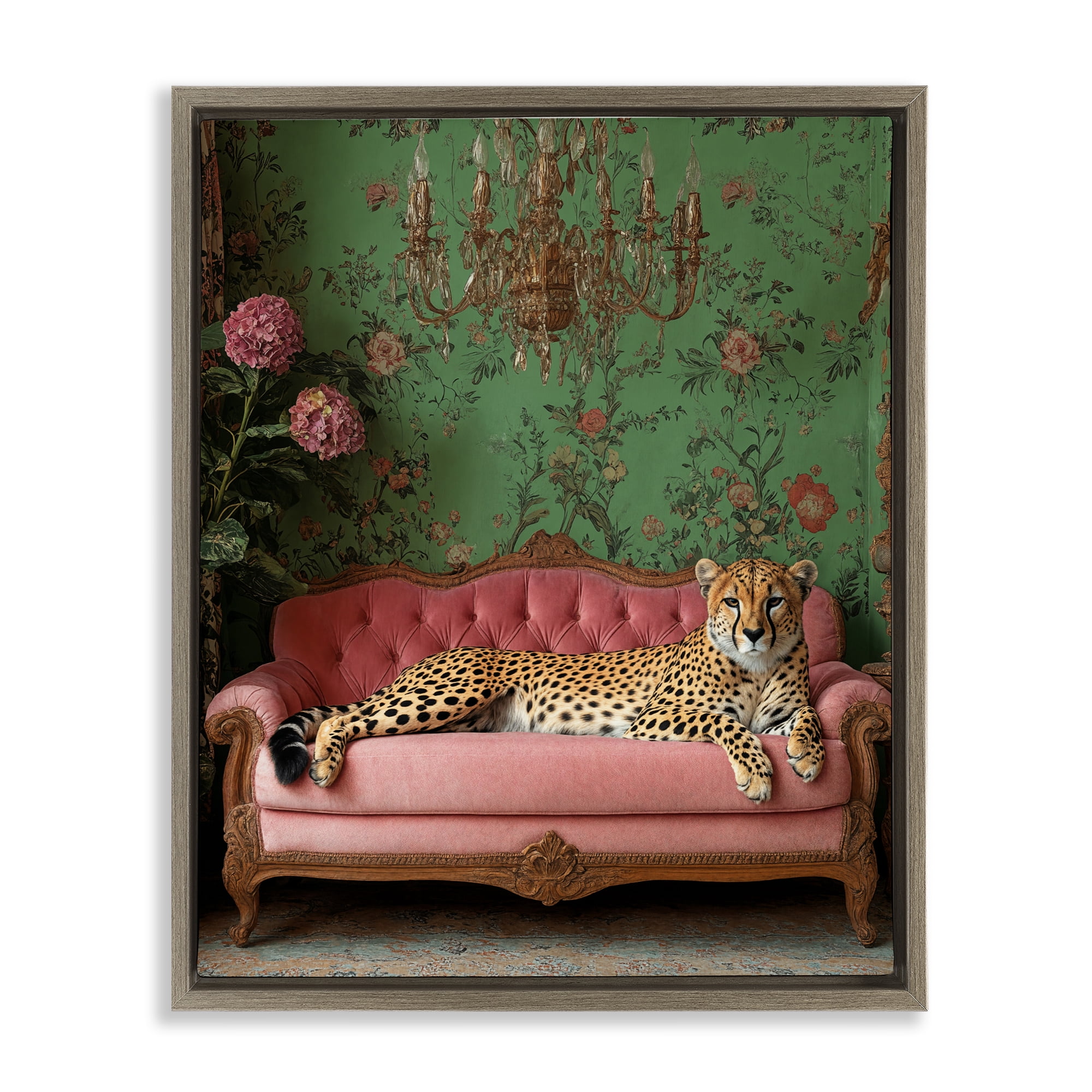 Stupell Industries Ornate Sophisticated Leopard Lounging Brown Framed Floater Canvas Wall Art, design by Scott Stulberg