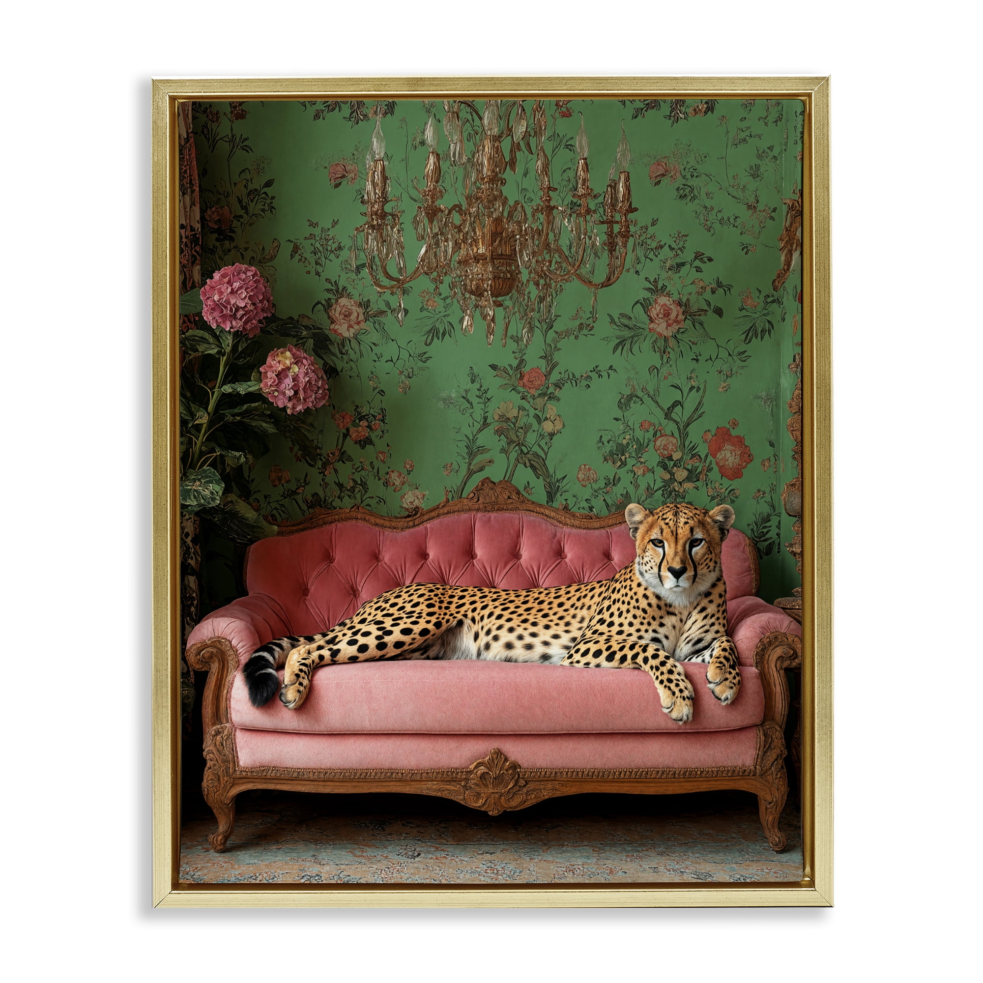 Stupell Industries Ornate Sophisticated Leopard Lounging Gold Framed Floater Canvas Wall Art, design by Scott Stulberg