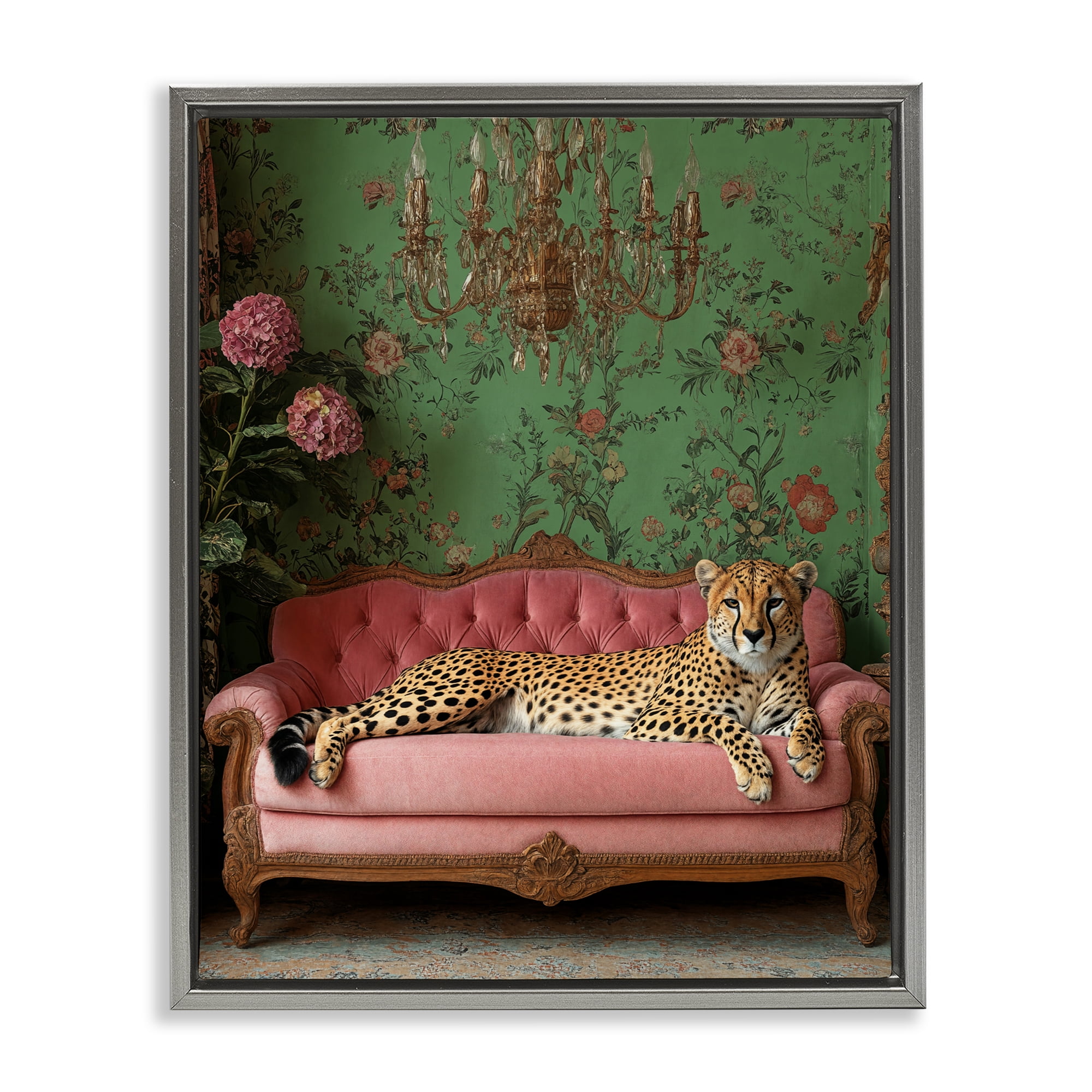 Stupell Industries Ornate Sophisticated Leopard Lounging Gray Framed Floater Canvas Wall Art, design by Scott Stulberg