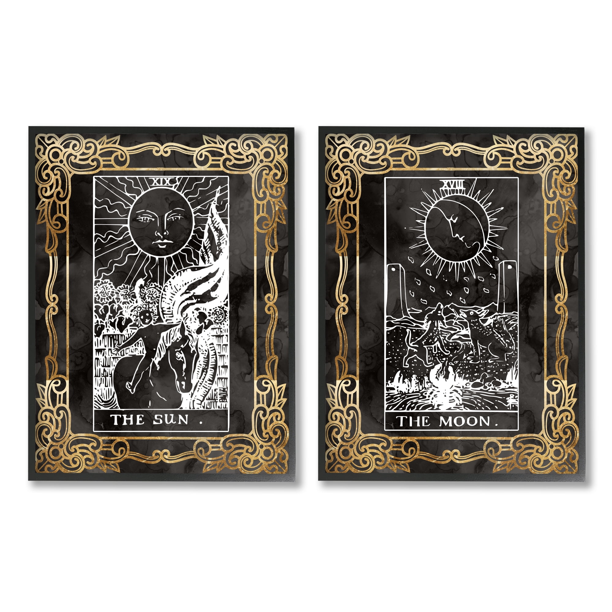 Stupell Industries Ornate Tarot Sun & Moon Animals & Insects Painting Black Framed Art Print Wall Art, 24 x 30