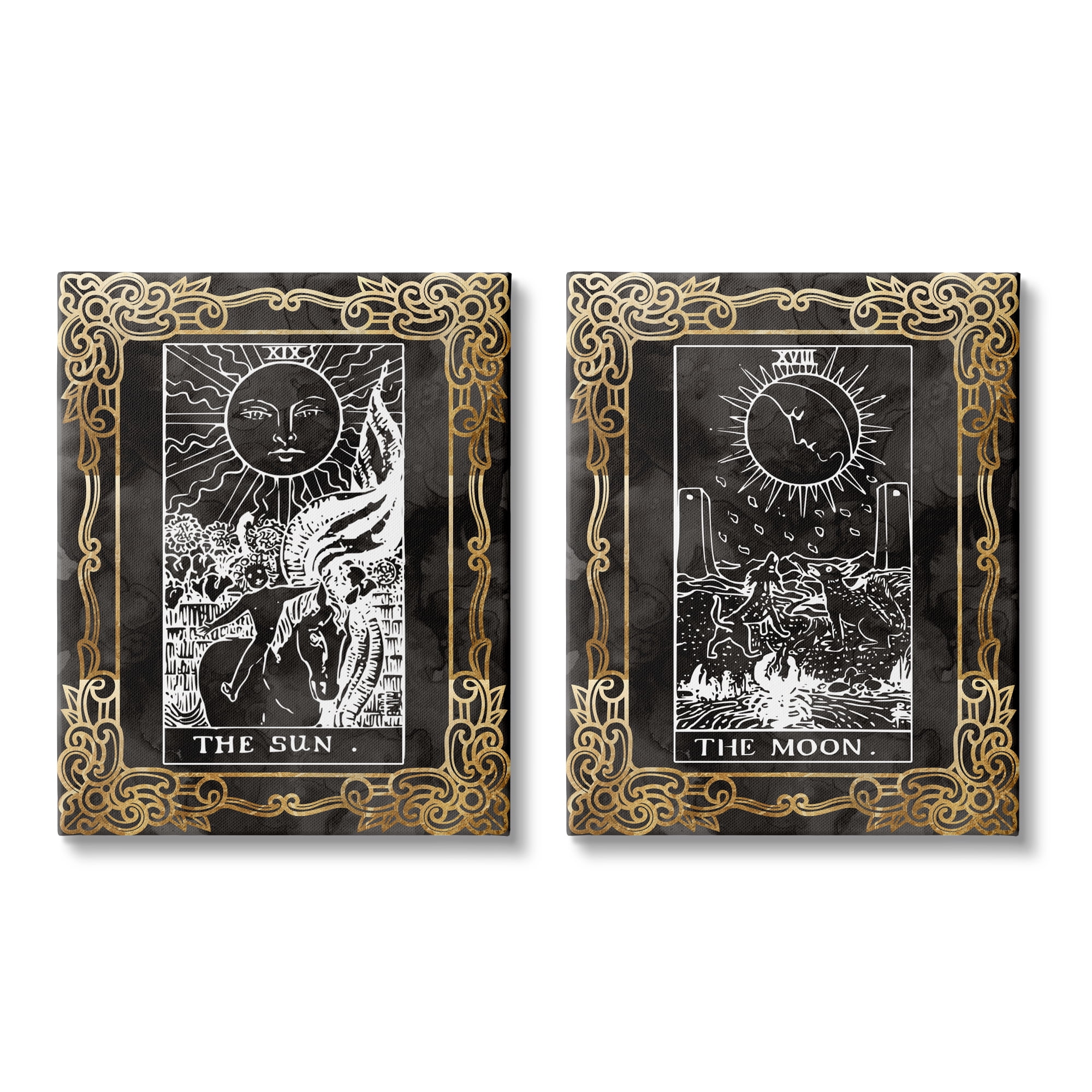 Stupell Industries Ornate Tarot Sun & Moon Animals & Insects Painting Gallery Wrapped Canvas Art Print Wall Art, 16 x 20, Set of 2