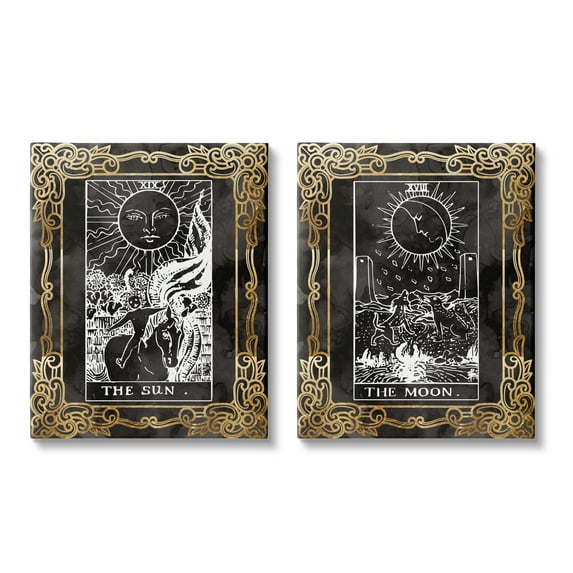 Stupell Industries Ornate Tarot Sun & Moon Animals & Insects Painting Gallery Wrapped Canvas Art Print Wall Art, 24 x 30, Set of 2
