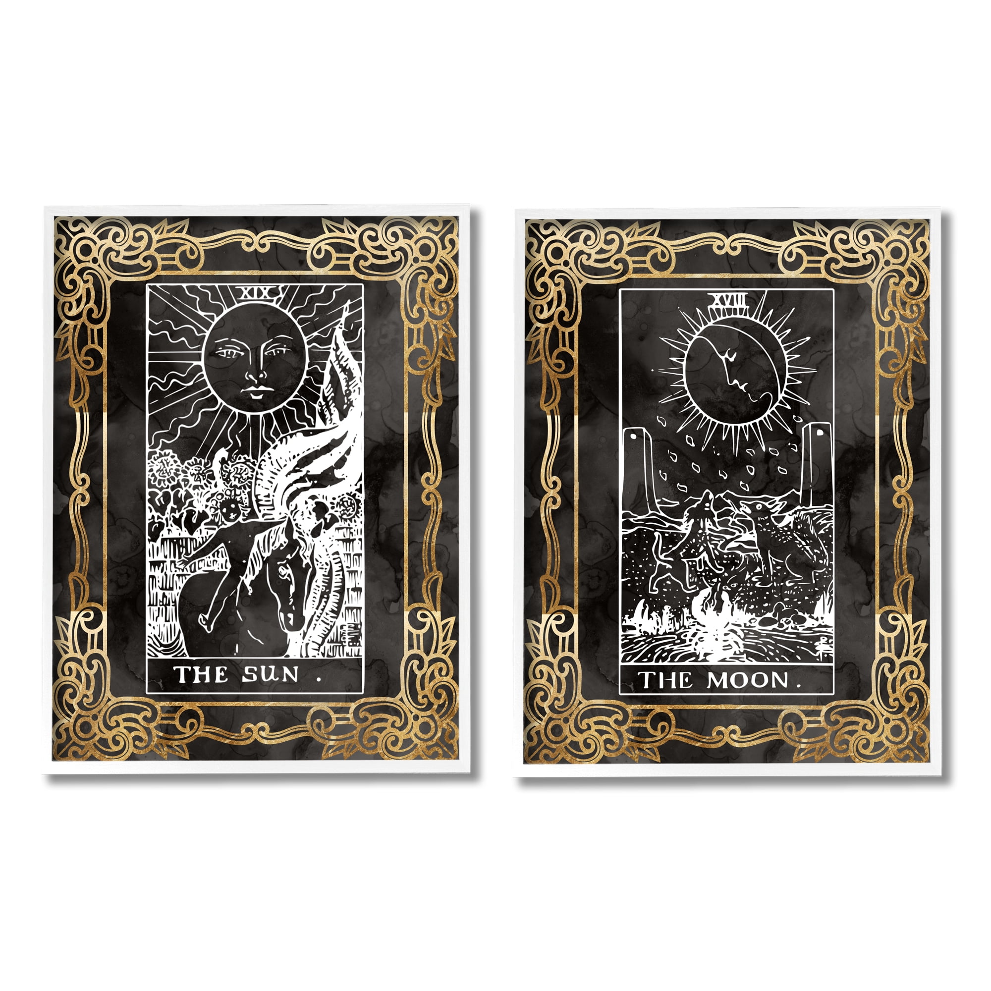 Stupell Industries Ornate Tarot Sun & Moon Animals & Insects Painting White Framed Art Print Wall Art, 24 x 30
