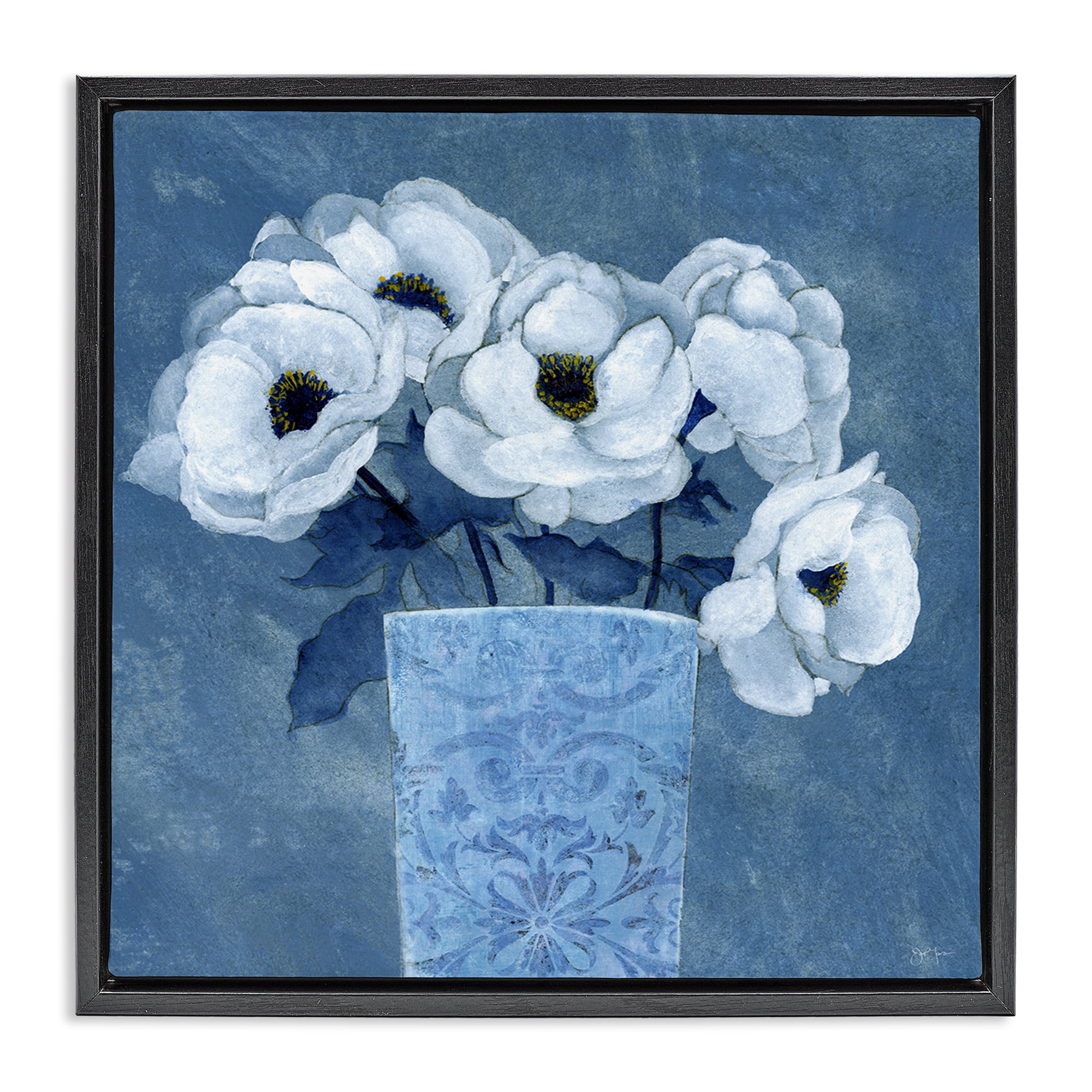 Stupell Industries Ornate Vase Flowers Plants & Flowers Painting Black Floater Framed Canvas Art Print Wall Art, 25 x 25
