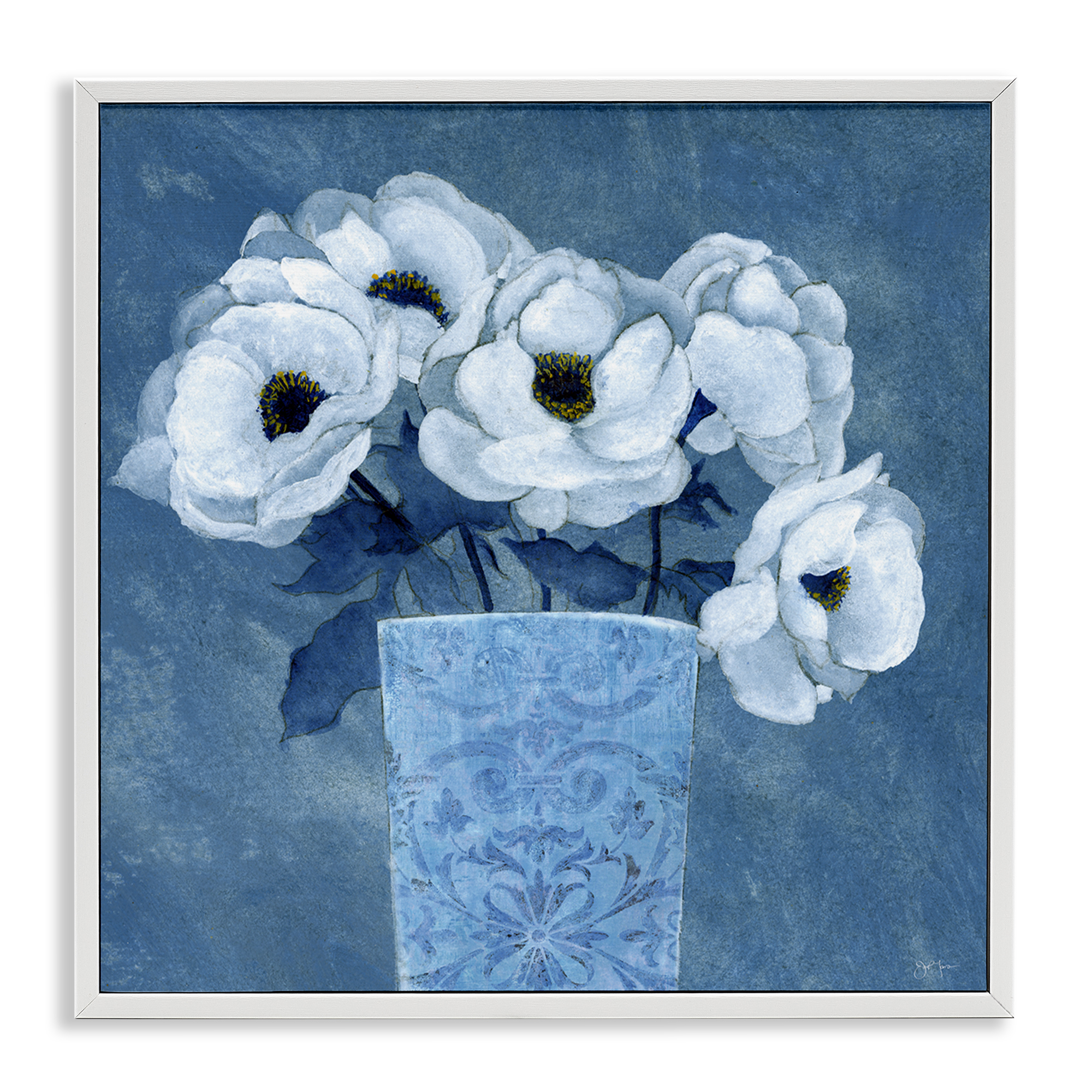 Stupell Industries Ornate Vase Flowers Plants & Flowers Painting White Framed Art Print Wall Art, 17 x 17