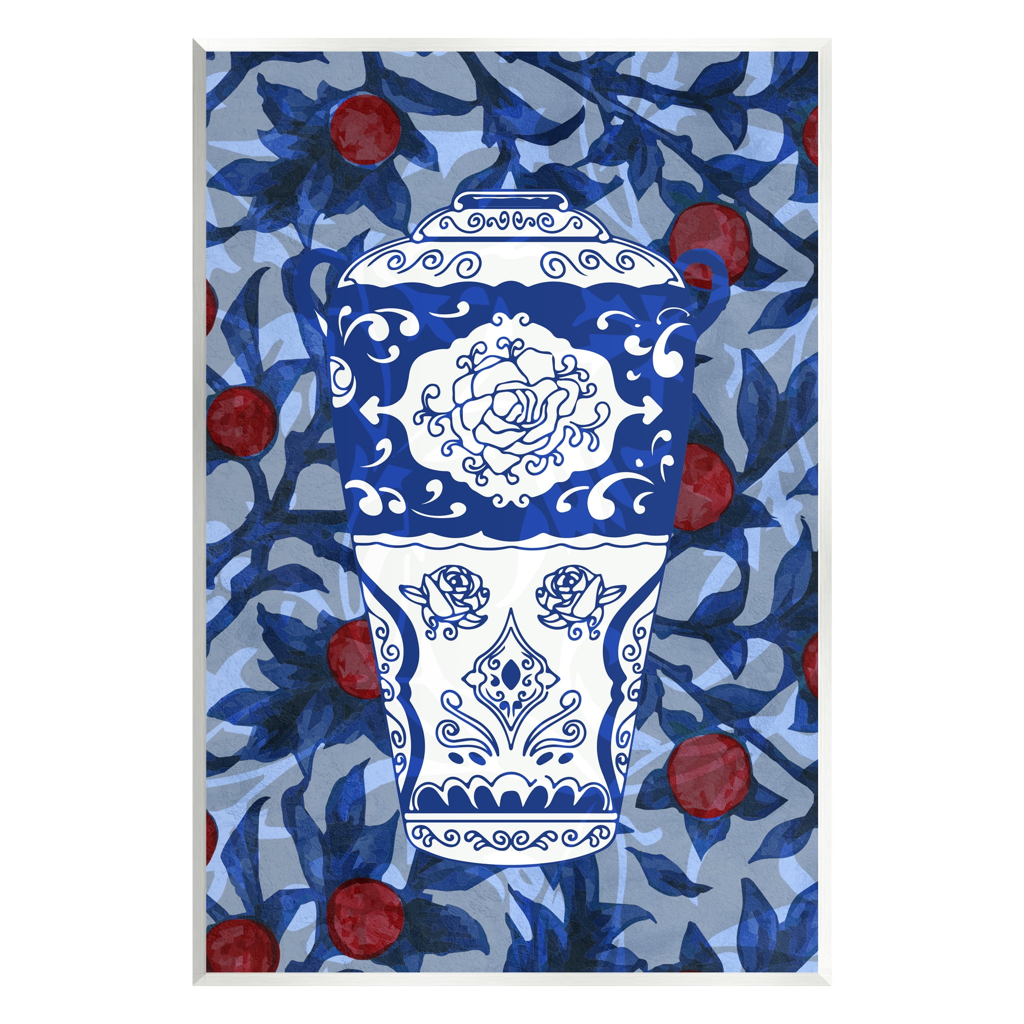 Stupell Industries Ornate Vase Red & Blue Pattern Botanical & Floral Painting Unframed Art Print Wall Art