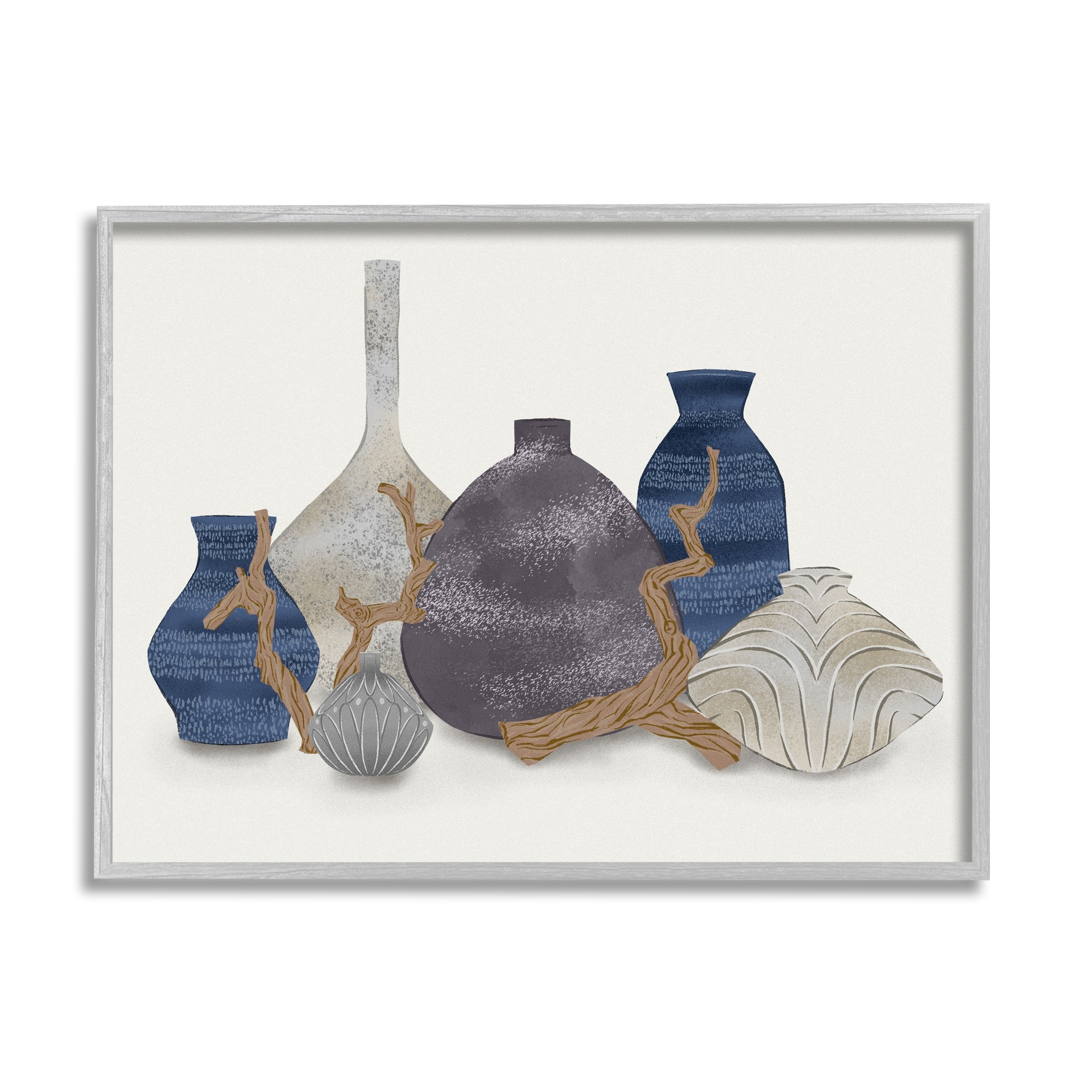 Stupell Industries Ornate Vase Still Life Leaning Driftwood Branches Graphic Art Gray Framed Art Print Wall Art, Design by Ziwei Li